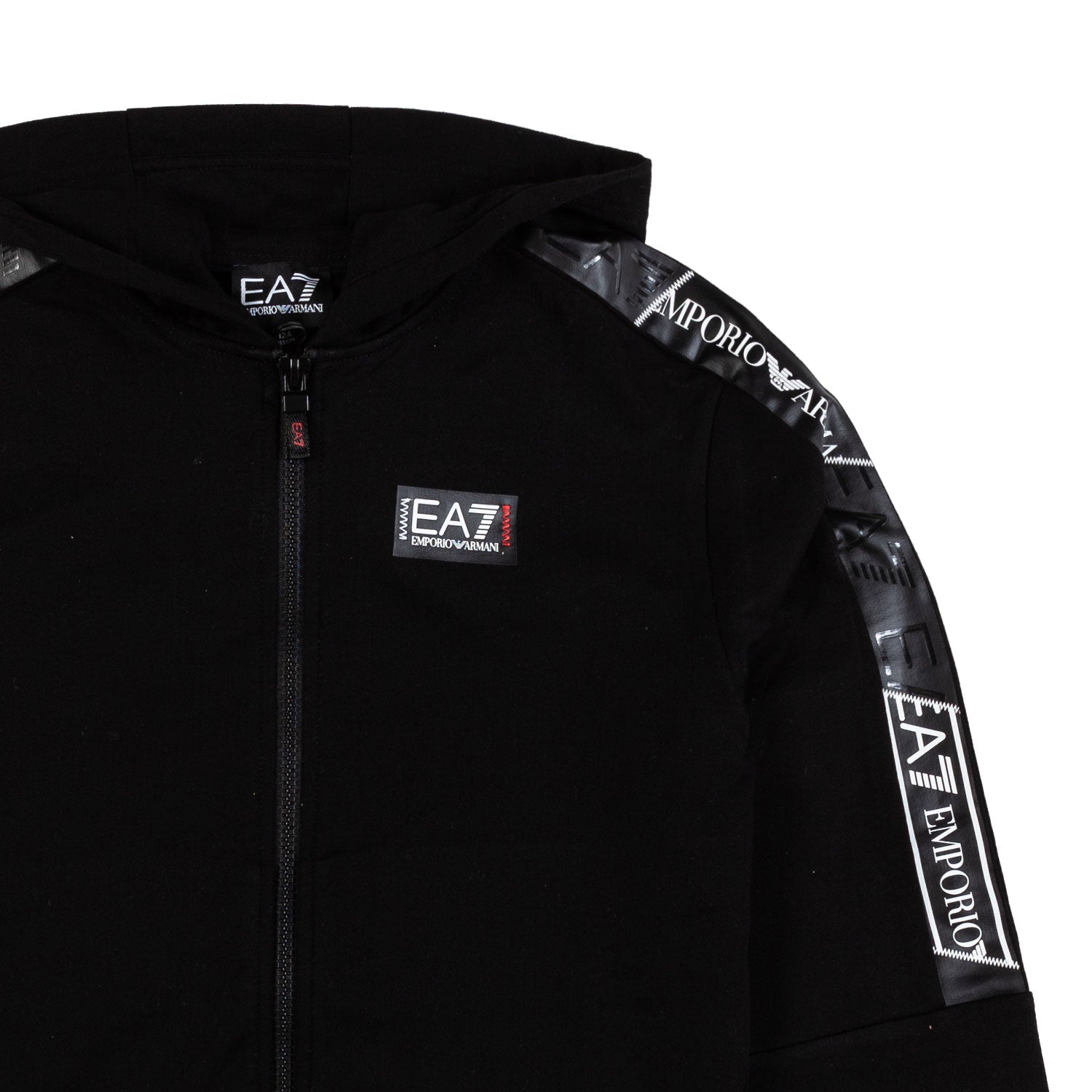 FELPA HOODIE NERA CON LOGO TAPE EA7 NERO E BIANCO - annameglio.com abbigliamento moda