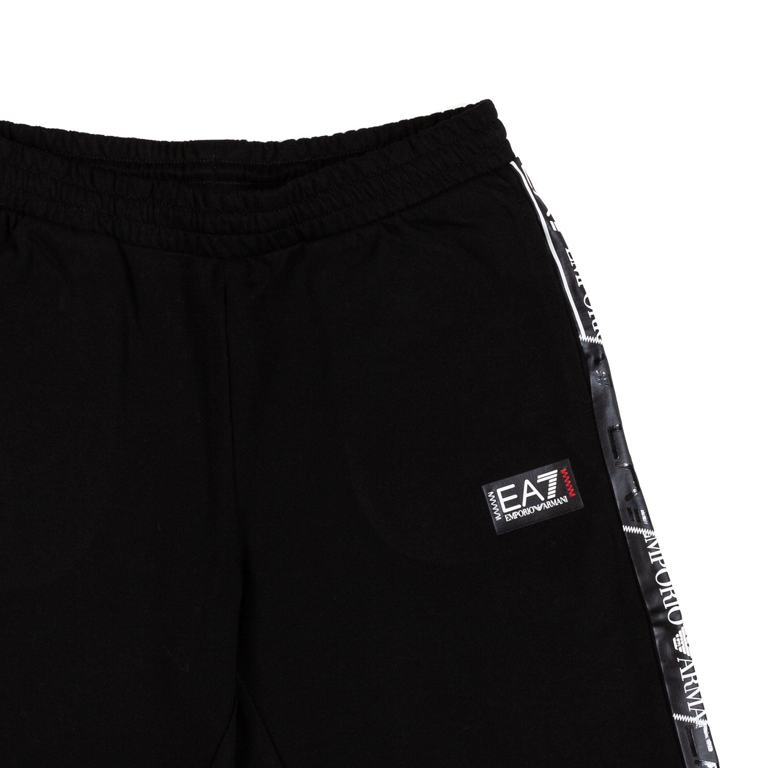SHORTS FELPA NERO CON LOGO TAPE EA7 NERO E BIANCO - annameglio.com abbigliamento moda