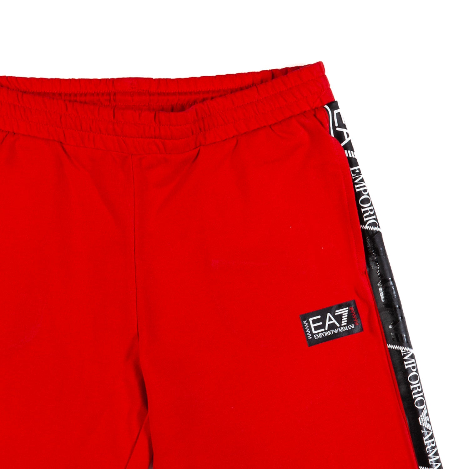 SHORTS FELPA ROSSO CON LOGO TAPE EA7 NERO E BIANCO - annameglio.com abbigliamento moda