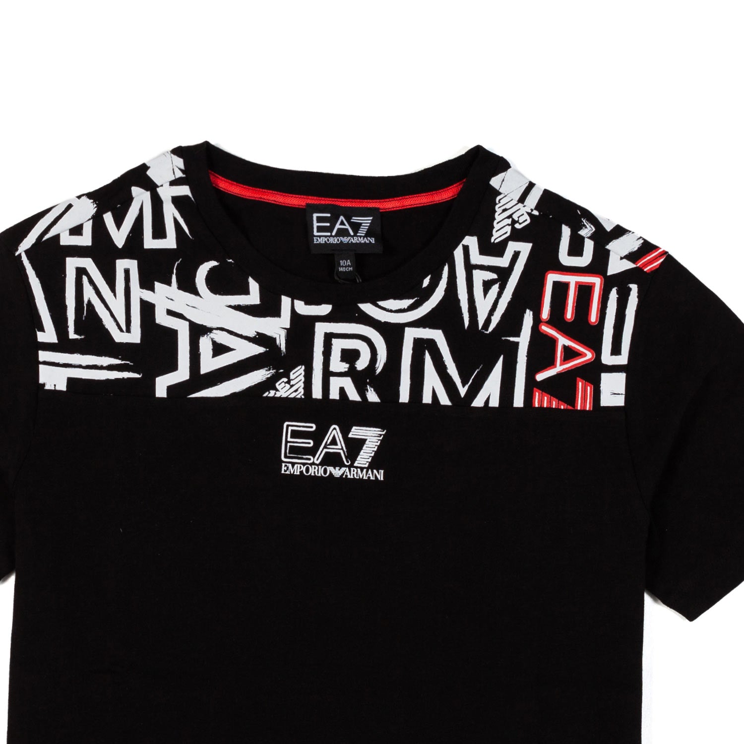 T-SHIRT NERA CON LOGHI EA7 BIANCHI E ROSSI - annameglio.com abbigliamento moda