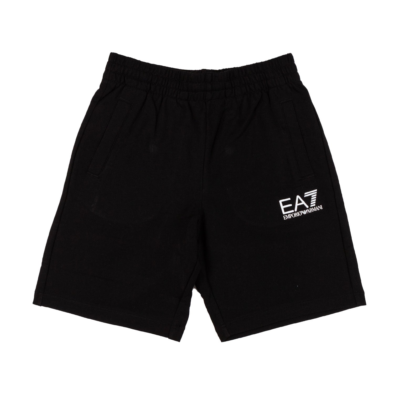 SHORTS FELPA NERO CON LOGO GOMMATO EA7 BIANCO - annameglio.com abbigliamento moda