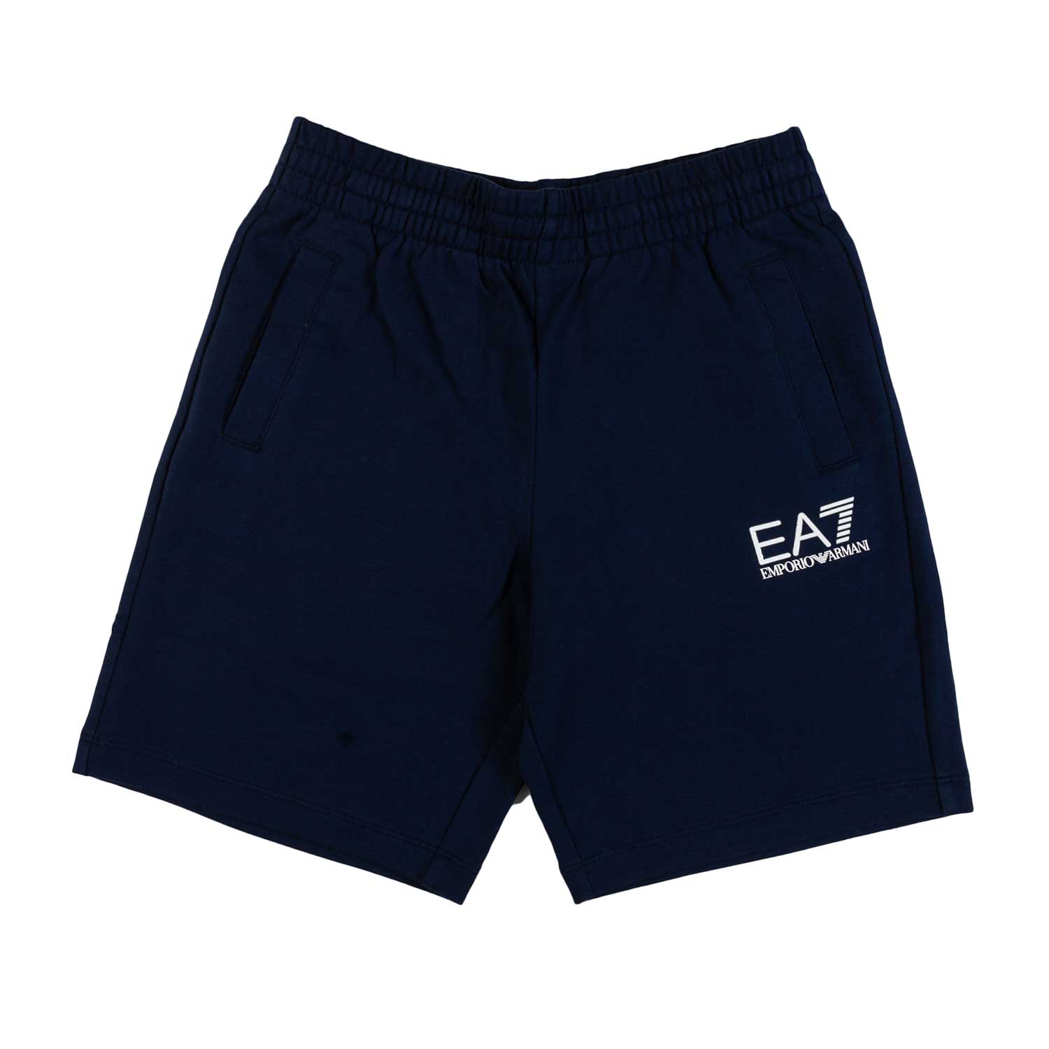 BERMUDA FELPA BLU NAVY CON MINI LOGO EA7 BIANCO - annameglio.com abbigliamento moda