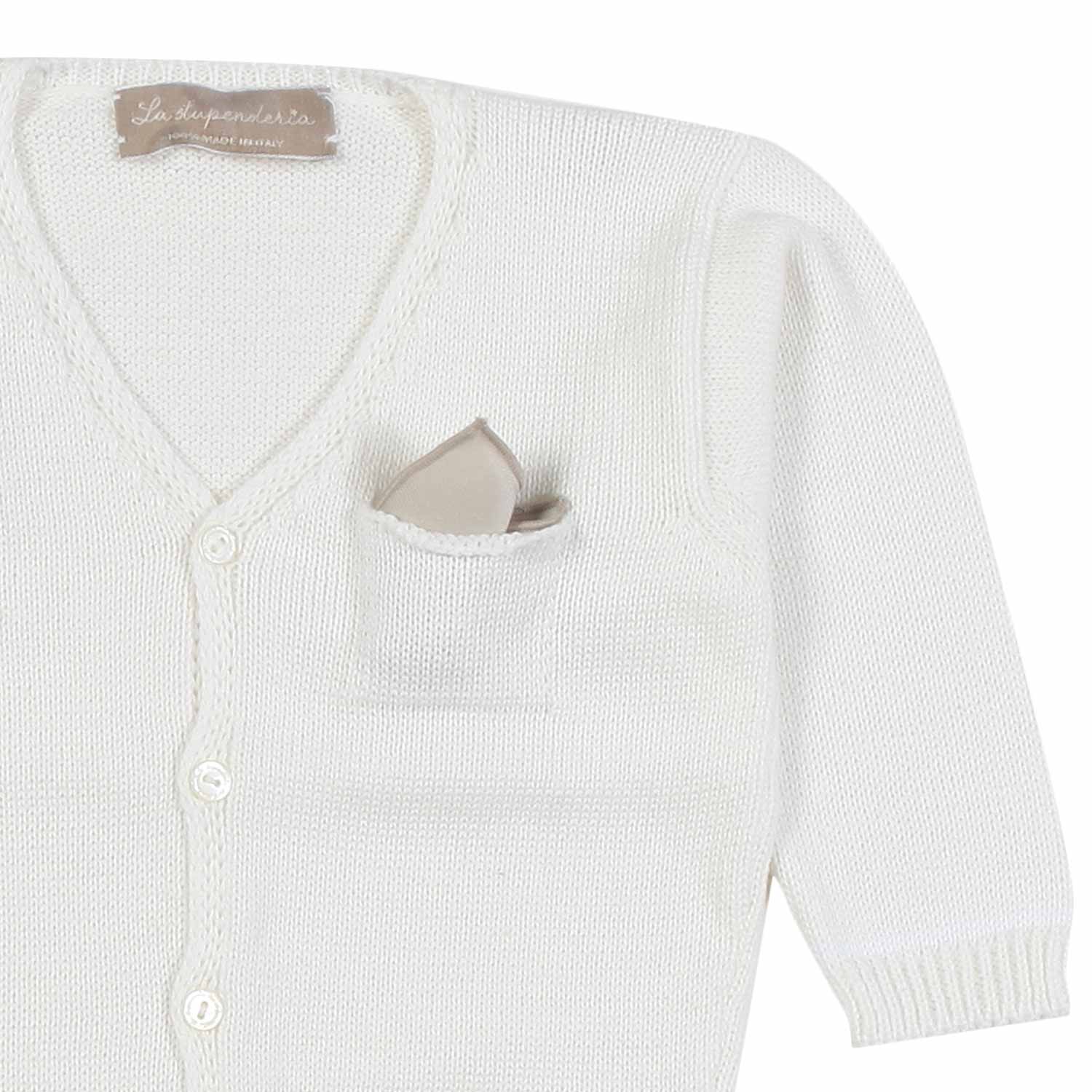BABY CARDIGAN BIANCO CALDO CON FAZZOLETTO BEIGE - annameglio.com abbigliamento moda