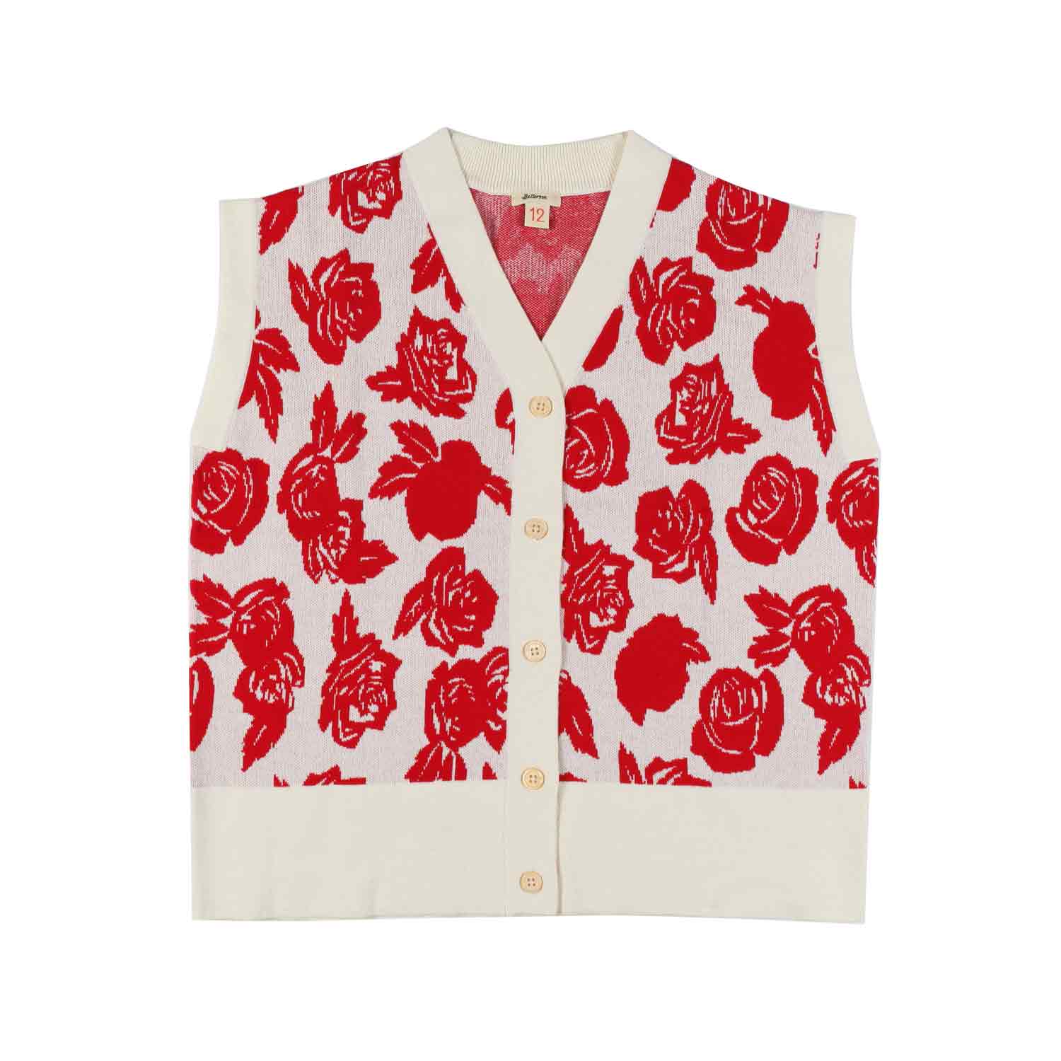 CARDIGAN SMANICATO GEMIS PANNA CON ROSE ROSSE - annameglio.com abbigliamento moda