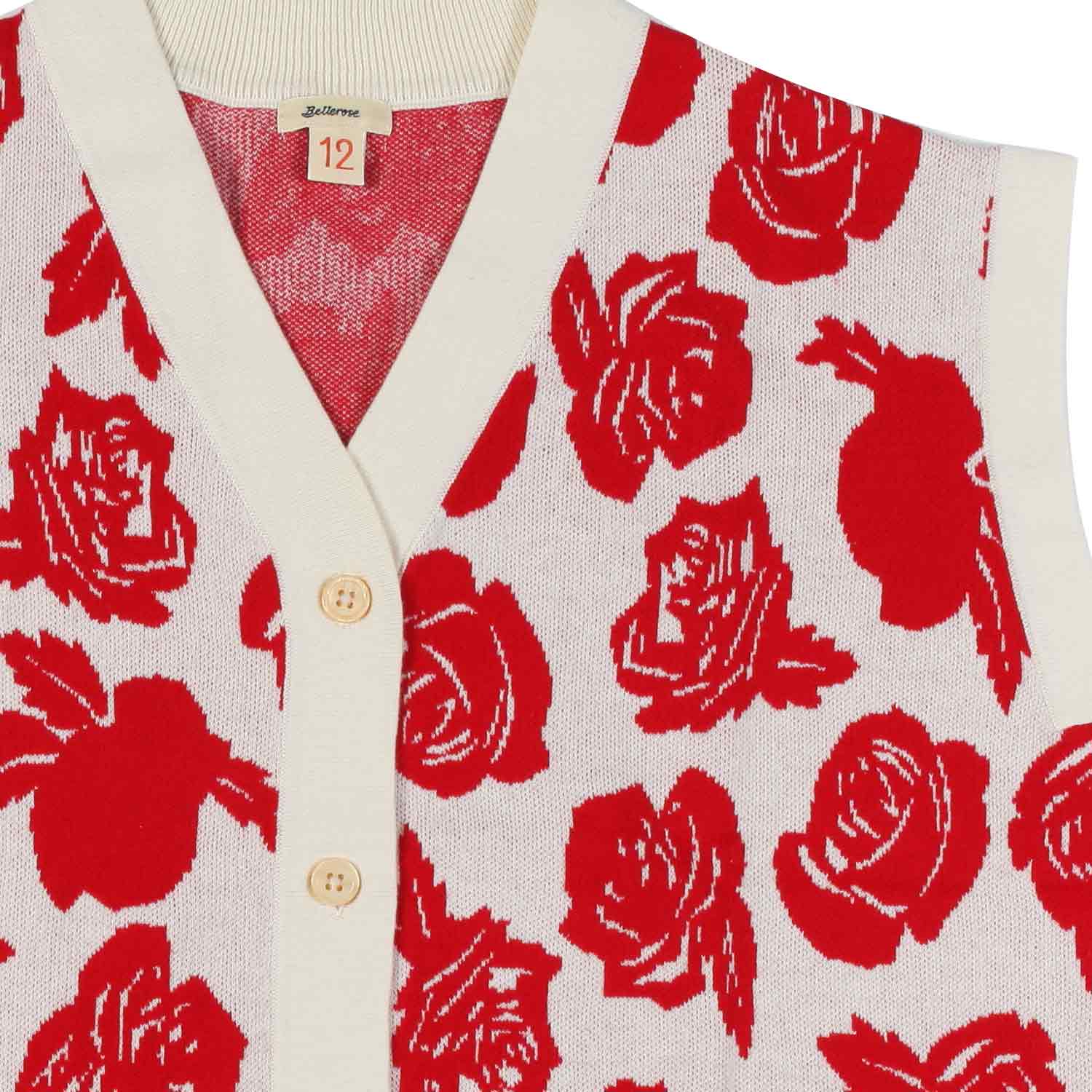 CARDIGAN SMANICATO GEMIS PANNA CON ROSE ROSSE - annameglio.com abbigliamento moda