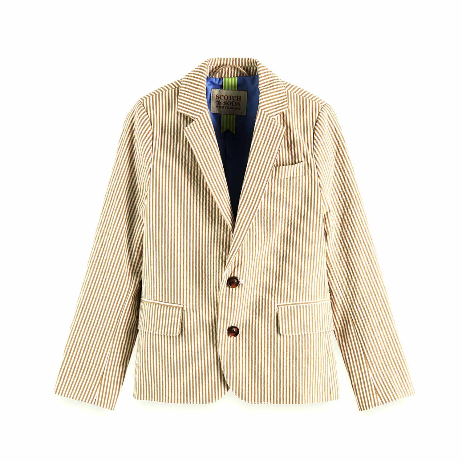 Blazer monopetto a righe bianco e sabbia - annameglio.com abbigliamento moda