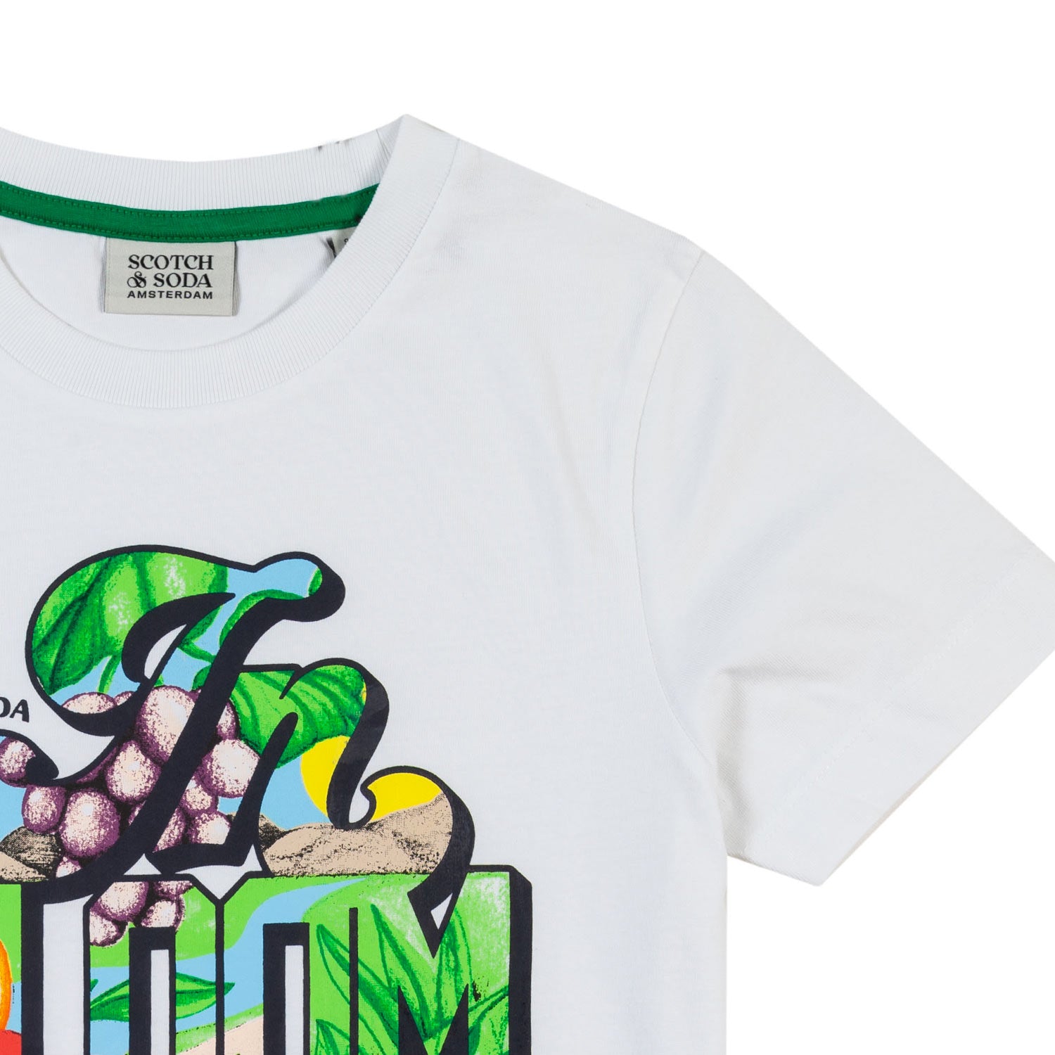 T-SHIRT BIANCA CON STAMPA VERDE FLUO E MULTICOLOR - annameglio.com abbigliamento moda