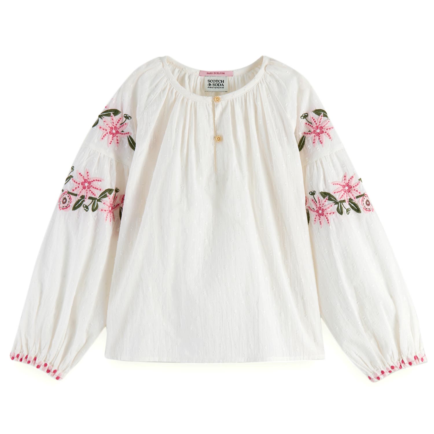 BLUSA BIANCA CON RICAMI ROSA BAMBINA E TEENAGER - annameglio.com abbigliamento moda