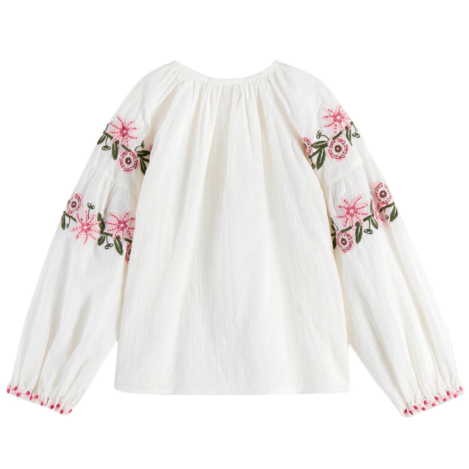 BLUSA BIANCA CON RICAMI ROSA BAMBINA E TEENAGER - annameglio.com abbigliamento moda