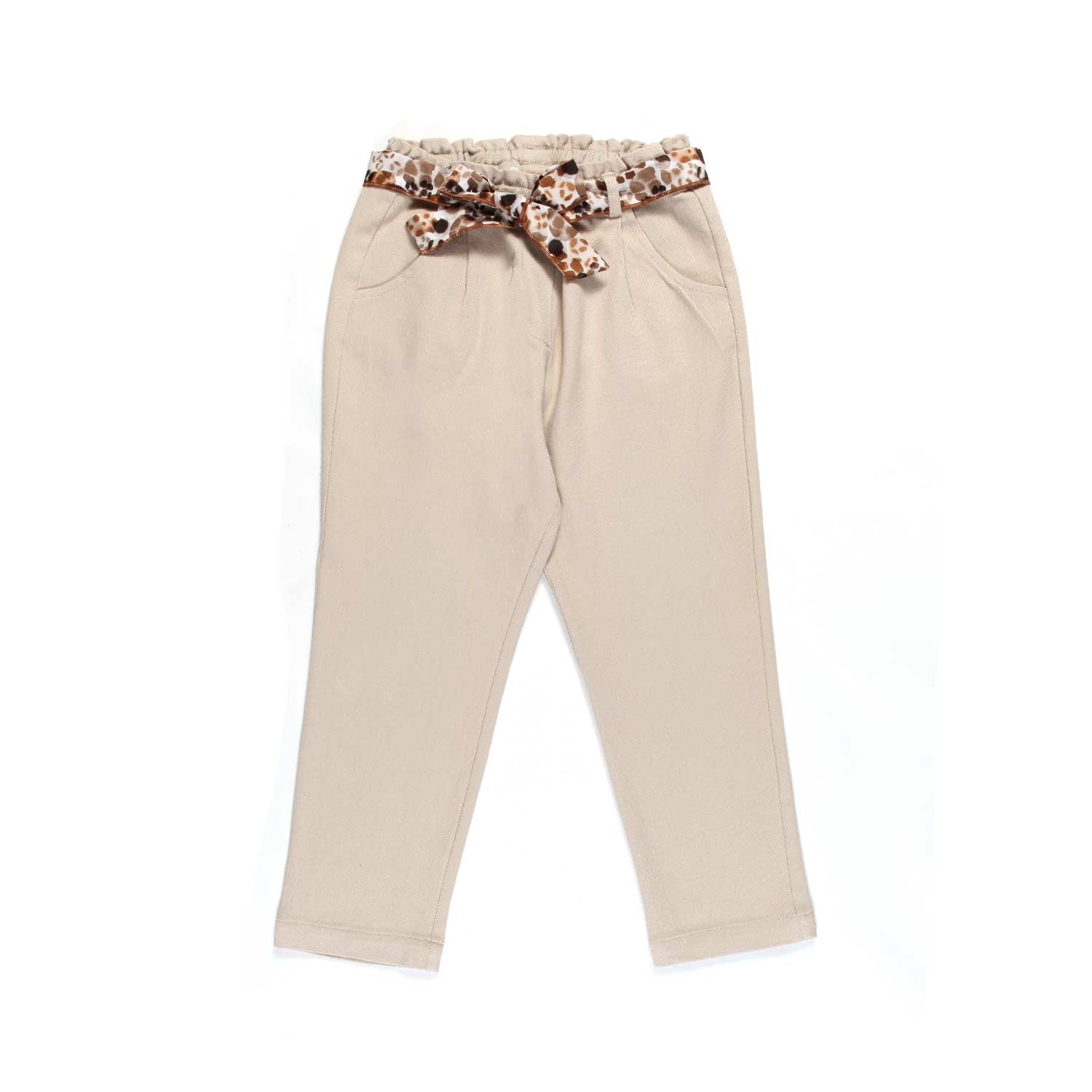 Pantalone bambina sabbia con cinta floreale - annameglio.com abbigliamento moda