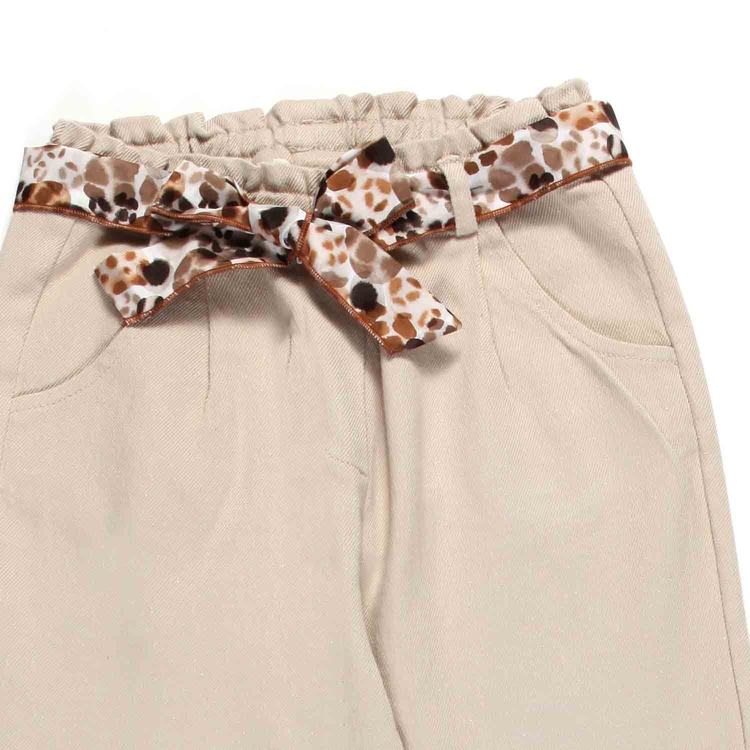 Pantalone bambina sabbia con cinta floreale - annameglio.com abbigliamento moda