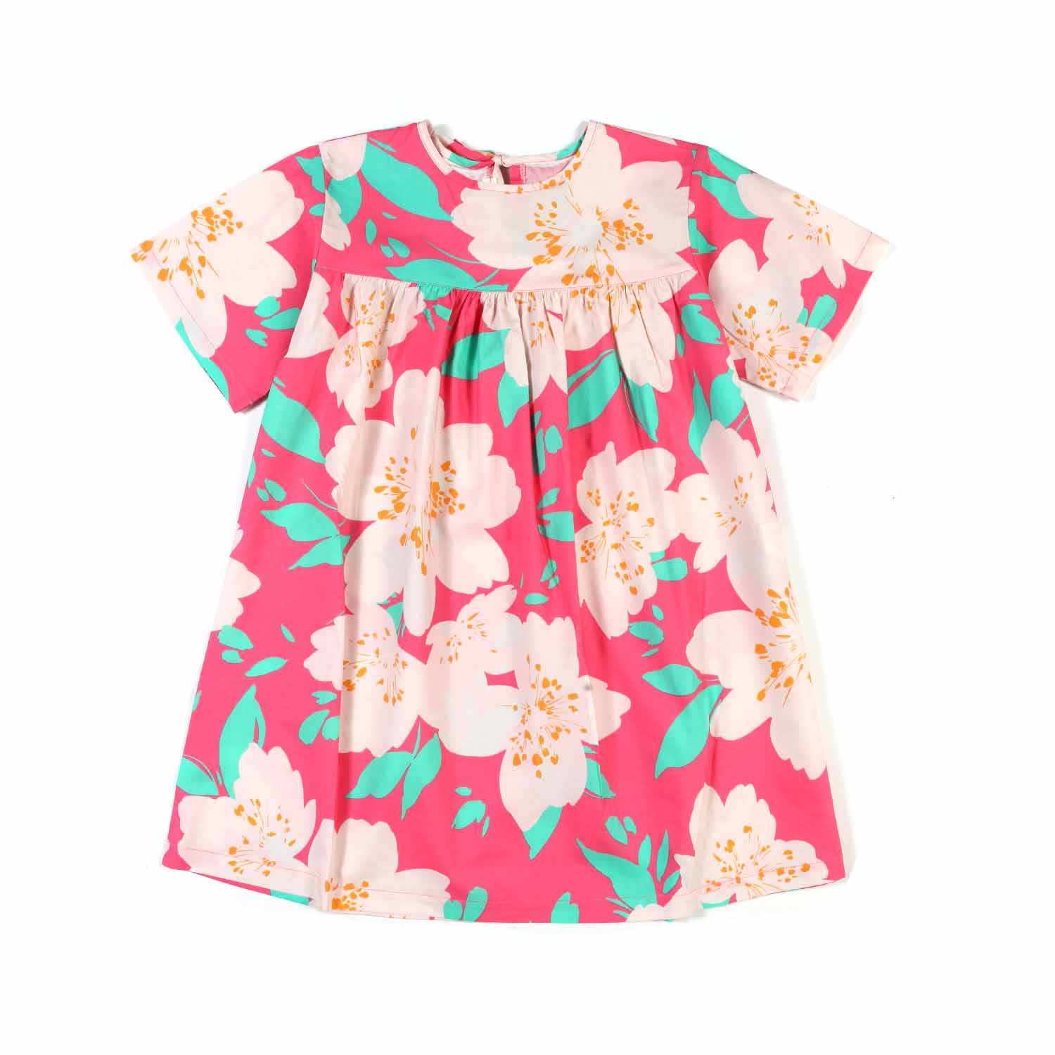 ABITO FUCSIA CON FIORI ROSA E VERDI BAMBINA - annameglio.com abbigliamento moda