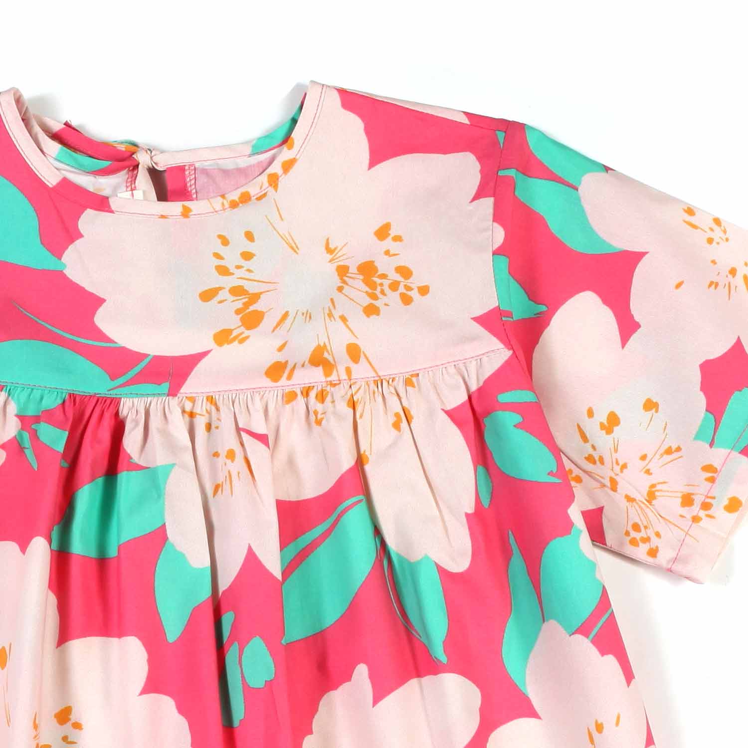 ABITO FUCSIA CON FIORI ROSA E VERDI BAMBINA - annameglio.com abbigliamento moda
