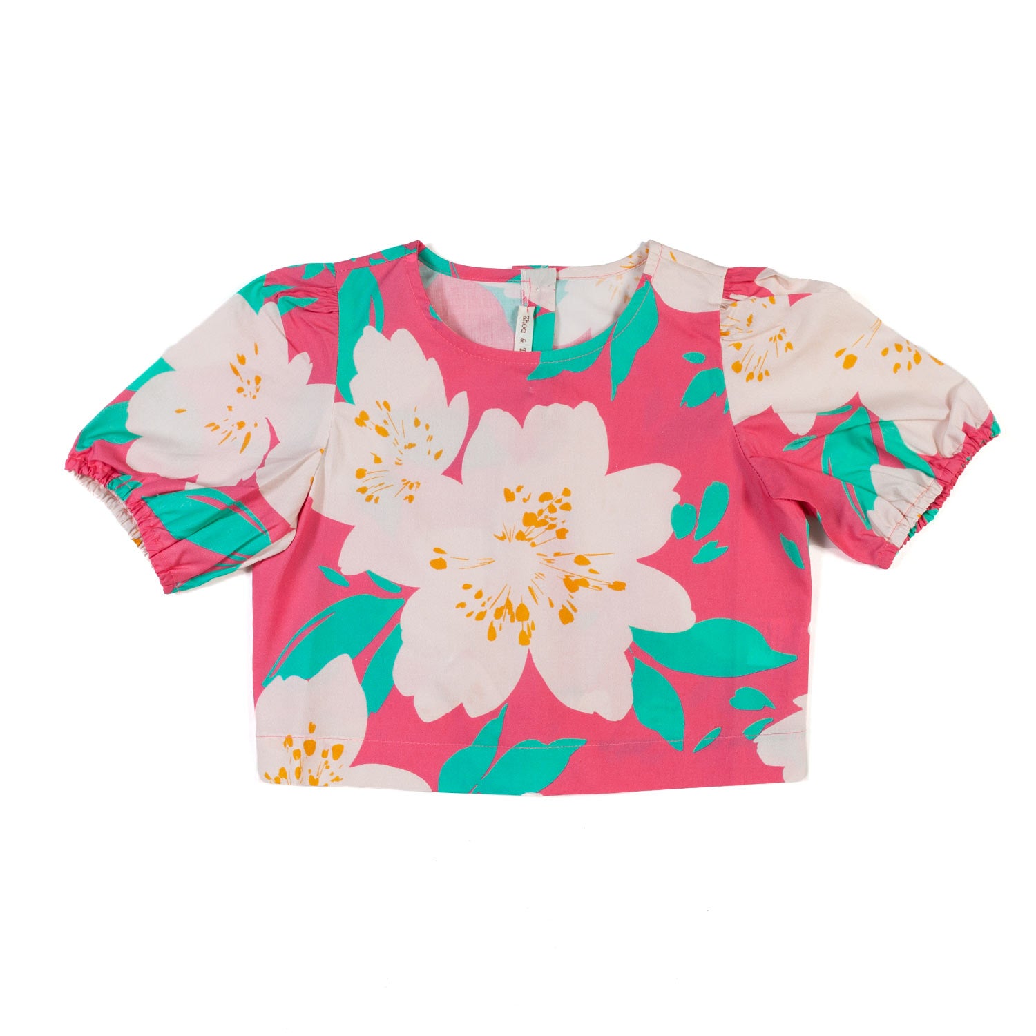 TOP FUCSIA CON FIORI ROSA E VERDI BAMBINA - annameglio.com abbigliamento moda