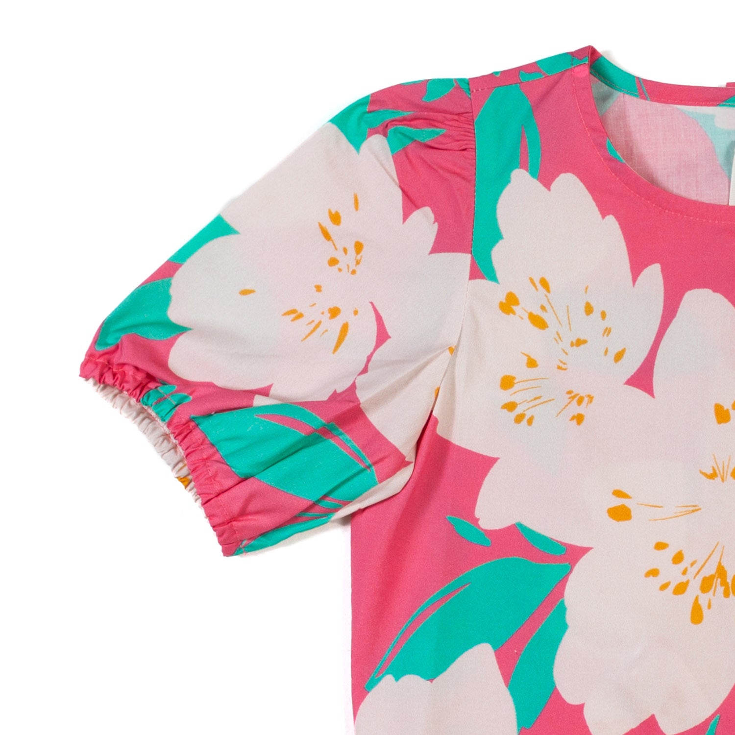 TOP FUCSIA CON FIORI ROSA E VERDI BAMBINA - annameglio.com abbigliamento moda