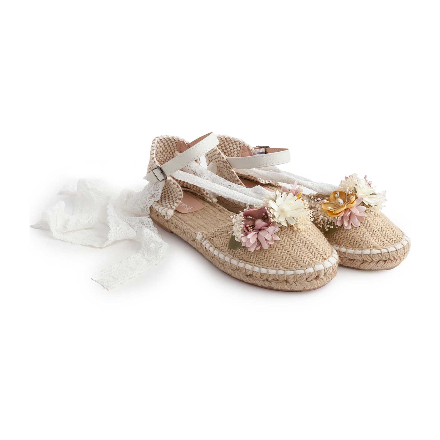 ESPADRILLAS BEIGE CON NASTRO IN PIZZO E FIORI - annameglio.com abbigliamento moda