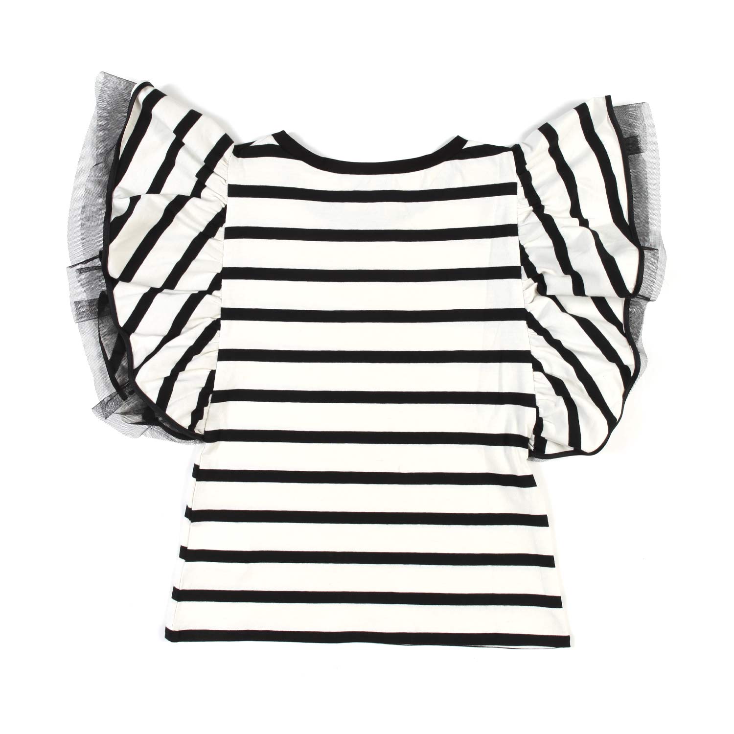 TOP BIANCO A RIGHE NERE CON VOLANTS BAMBINA TEEN - annameglio.com abbigliamento moda