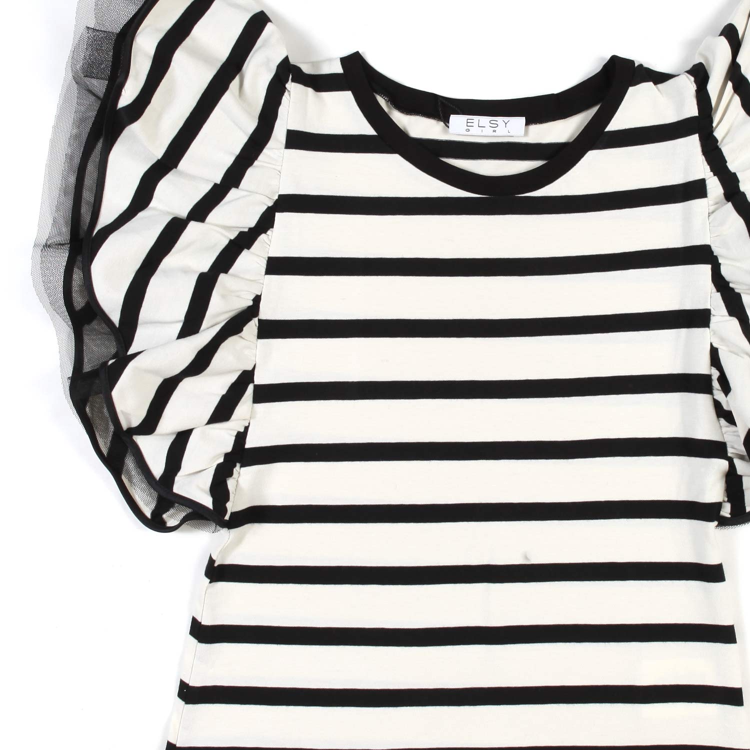 TOP BIANCO A RIGHE NERE CON VOLANTS BAMBINA TEEN - annameglio.com abbigliamento moda