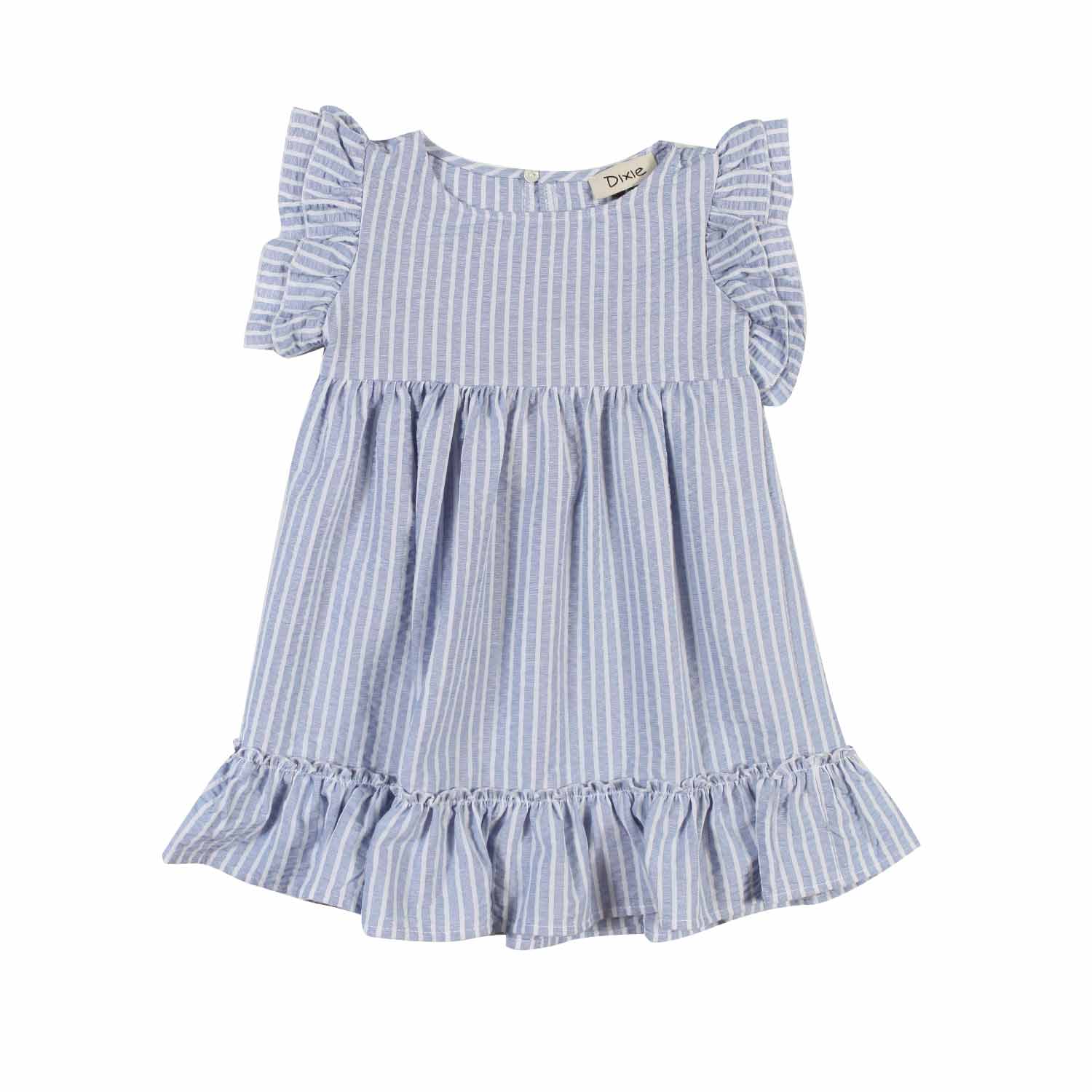 ABITO BIANCO E CELESTE A RIGHE CON BALZA BAMBINA - annameglio.com abbigliamento moda