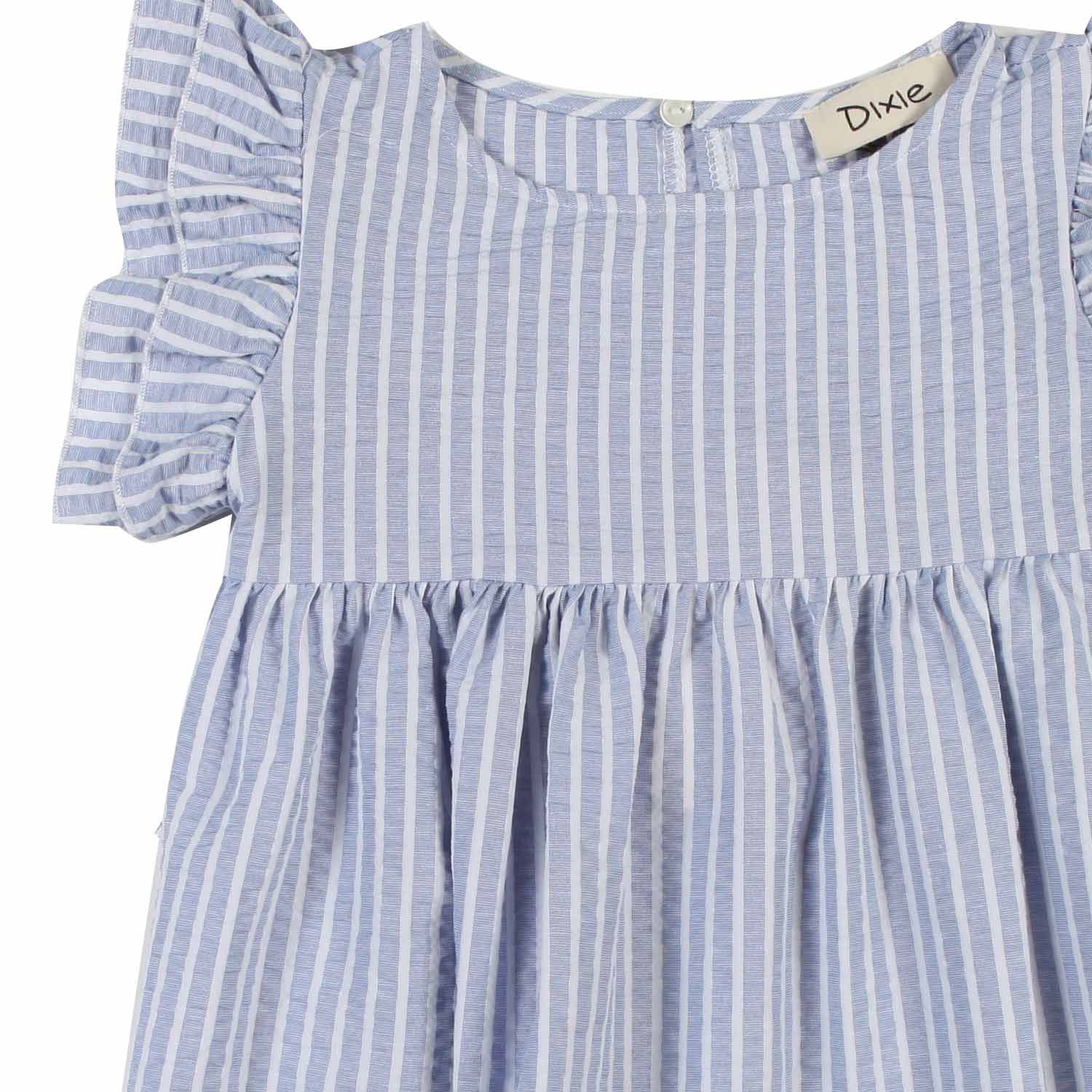 ABITO BIANCO E CELESTE A RIGHE CON BALZA BAMBINA - annameglio.com abbigliamento moda