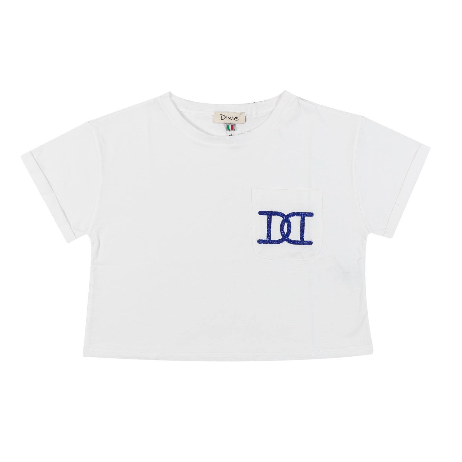 T-SHIRT CROPPED BIANCA CON LOGO BLU GLITTER - annameglio.com abbigliamento moda