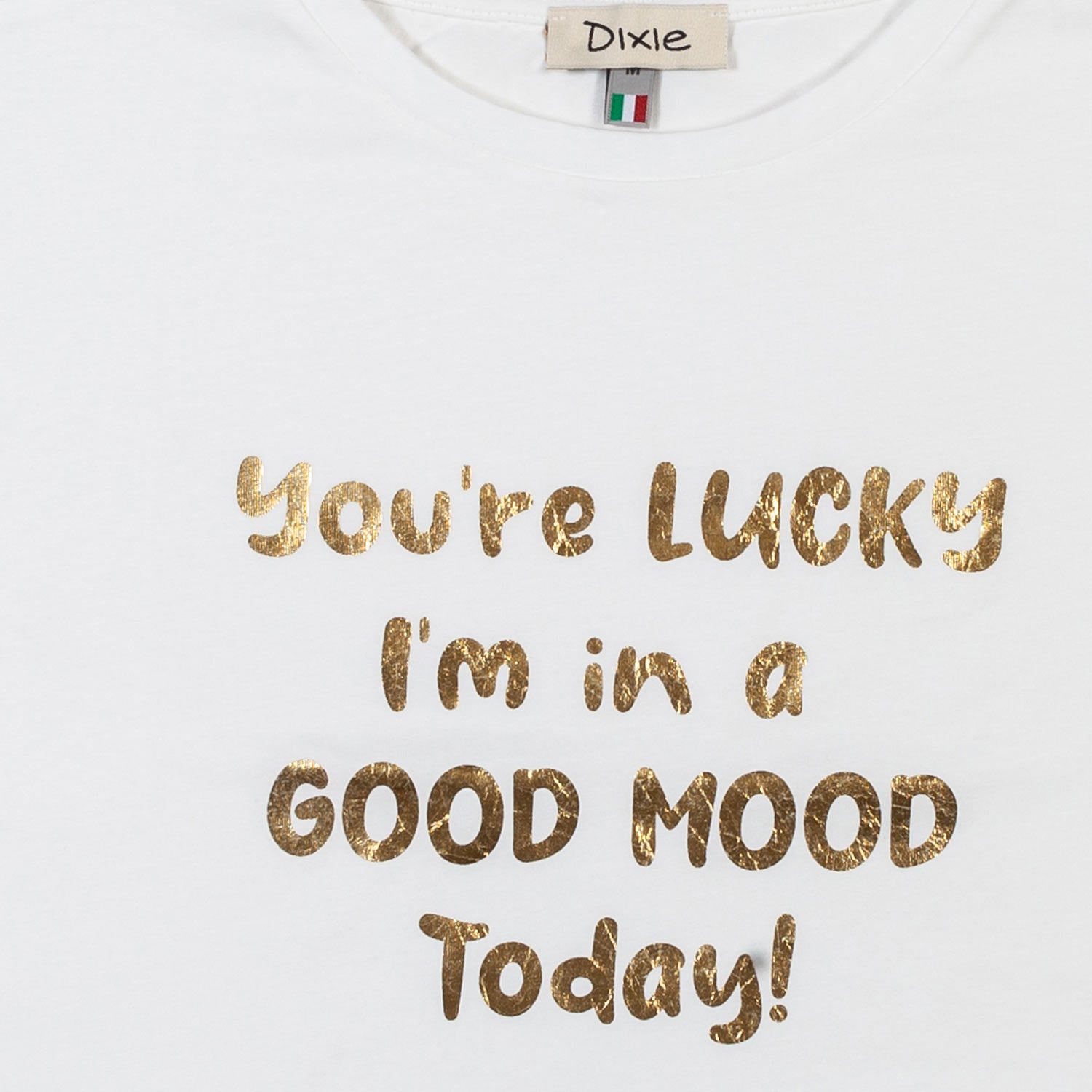 T-SHIRT CROPPED BIANCA CON LETTERING ORO - annameglio.com abbigliamento moda
