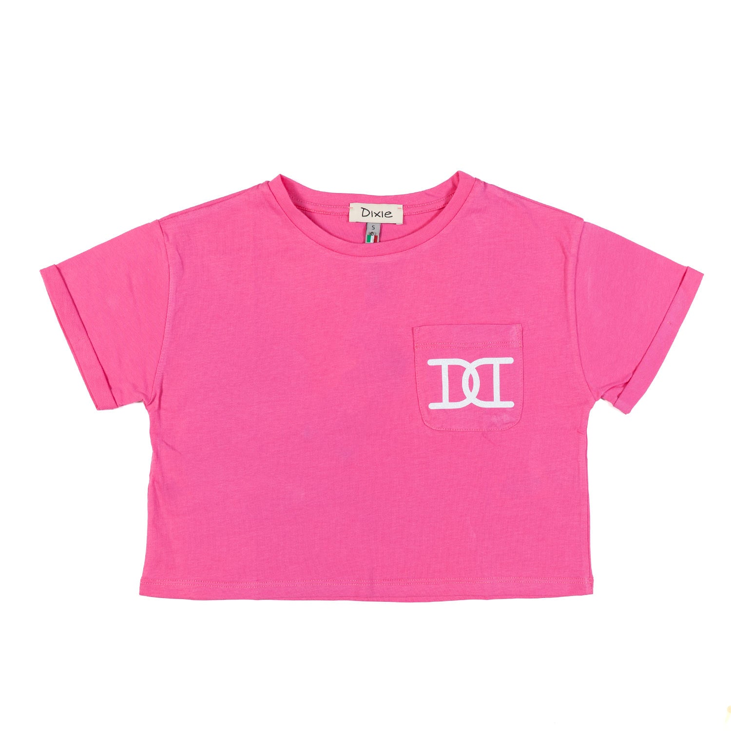 T-SHIRT CROPPED FUCSIA CON LOGO BIANCO GLITTER - annameglio.com abbigliamento moda
