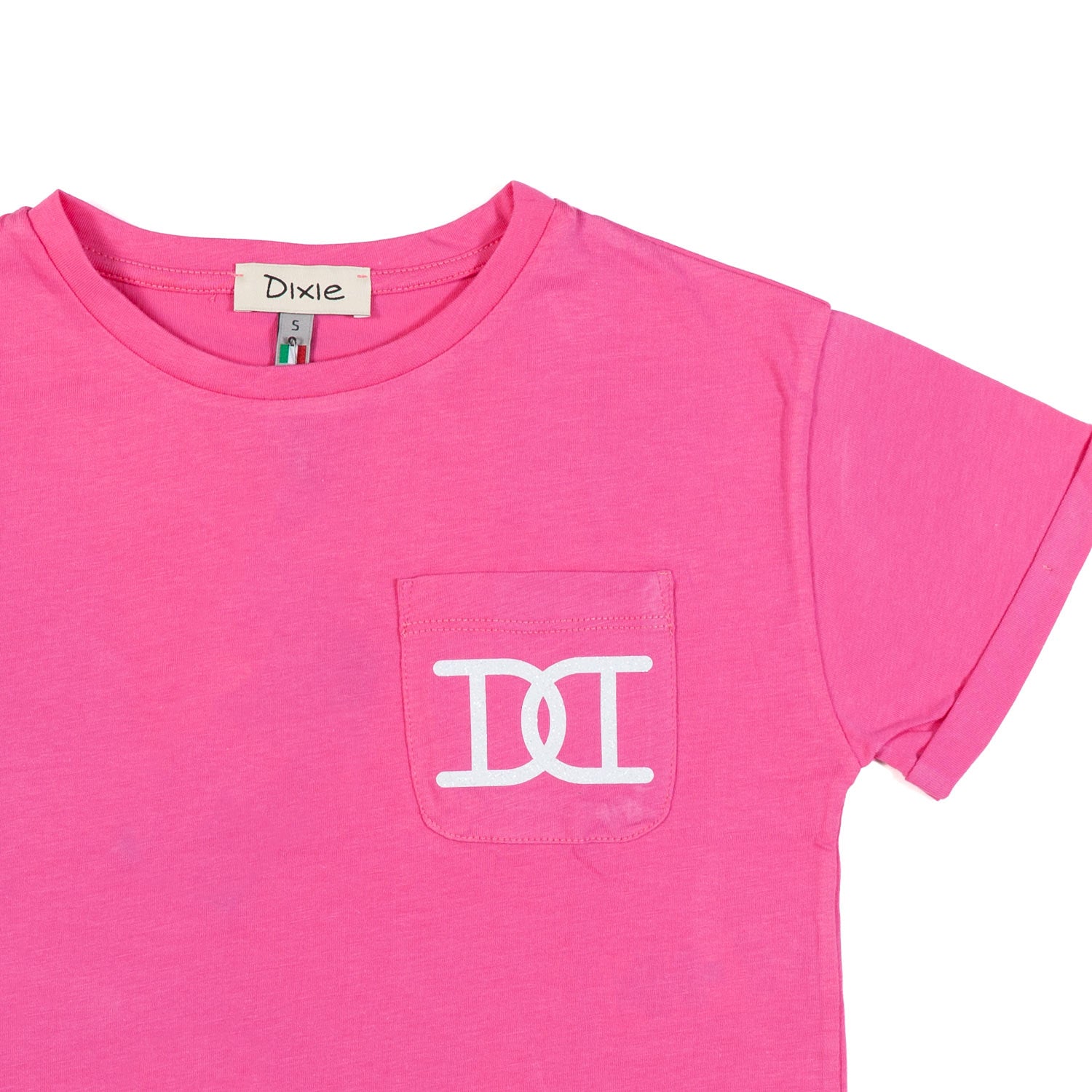 T-SHIRT CROPPED FUCSIA CON LOGO BIANCO GLITTER - annameglio.com abbigliamento moda