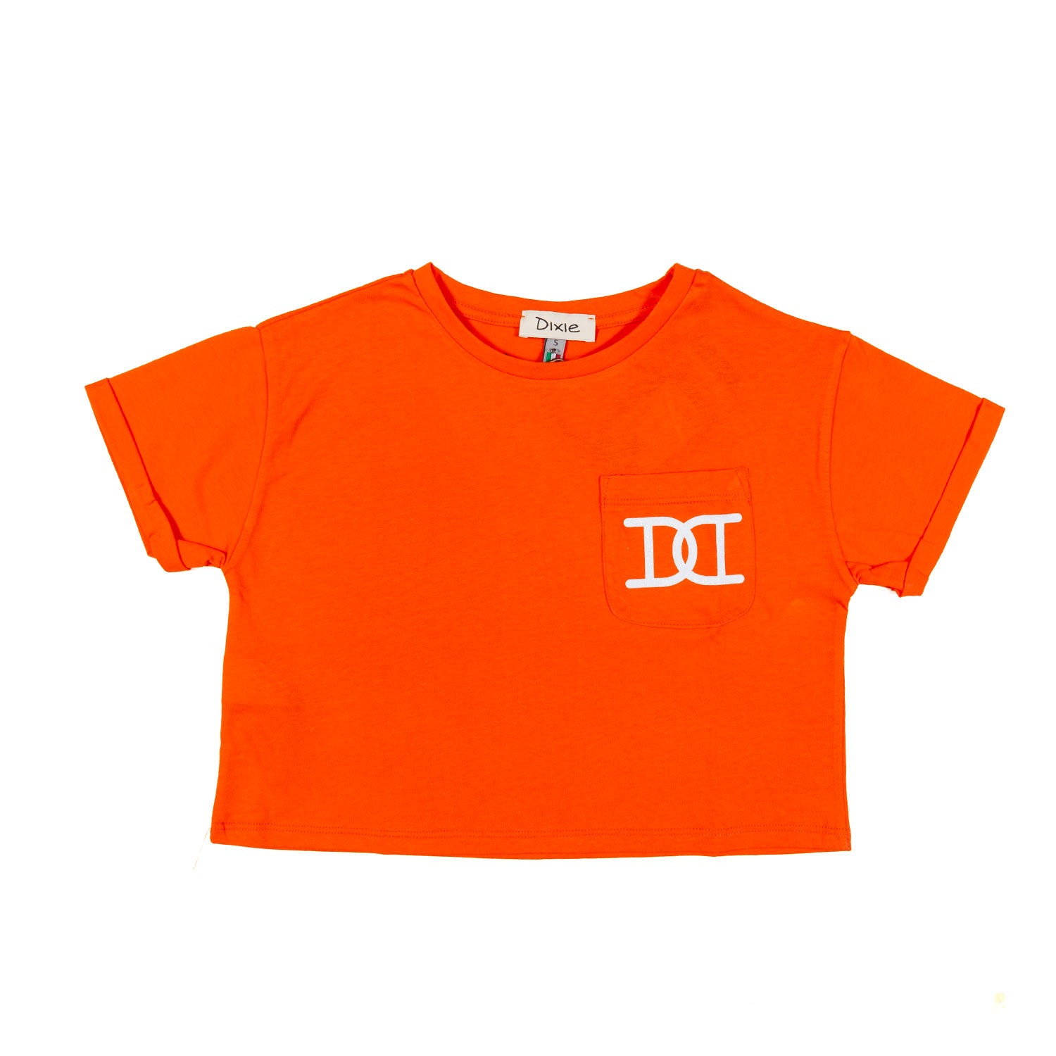 T-SHIRT CROPPED ARANCIONE CON LOGO BIANCO GLITTER - annameglio.com abbigliamento moda