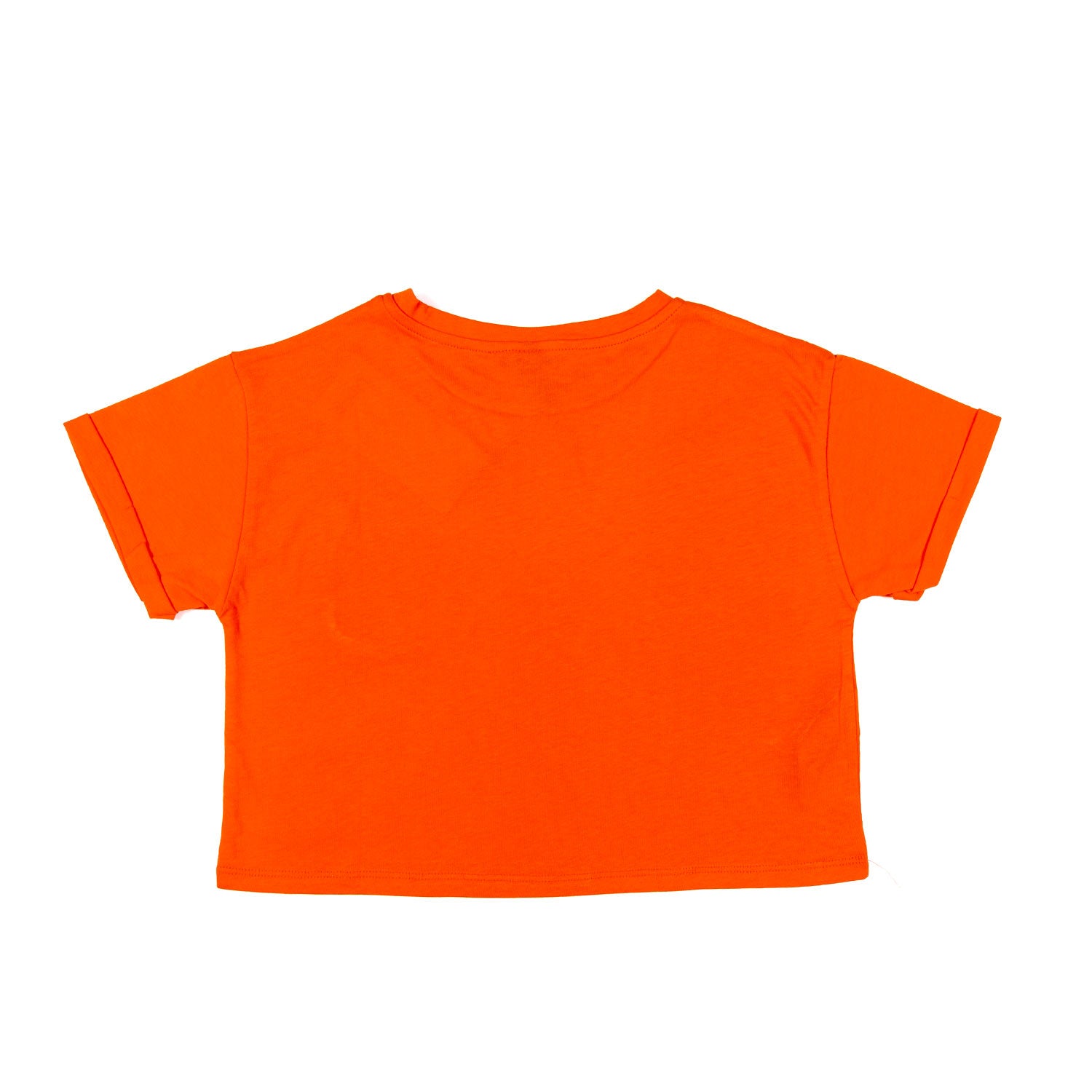 T-SHIRT CROPPED ARANCIONE CON LOGO BIANCO GLITTER - annameglio.com abbigliamento moda