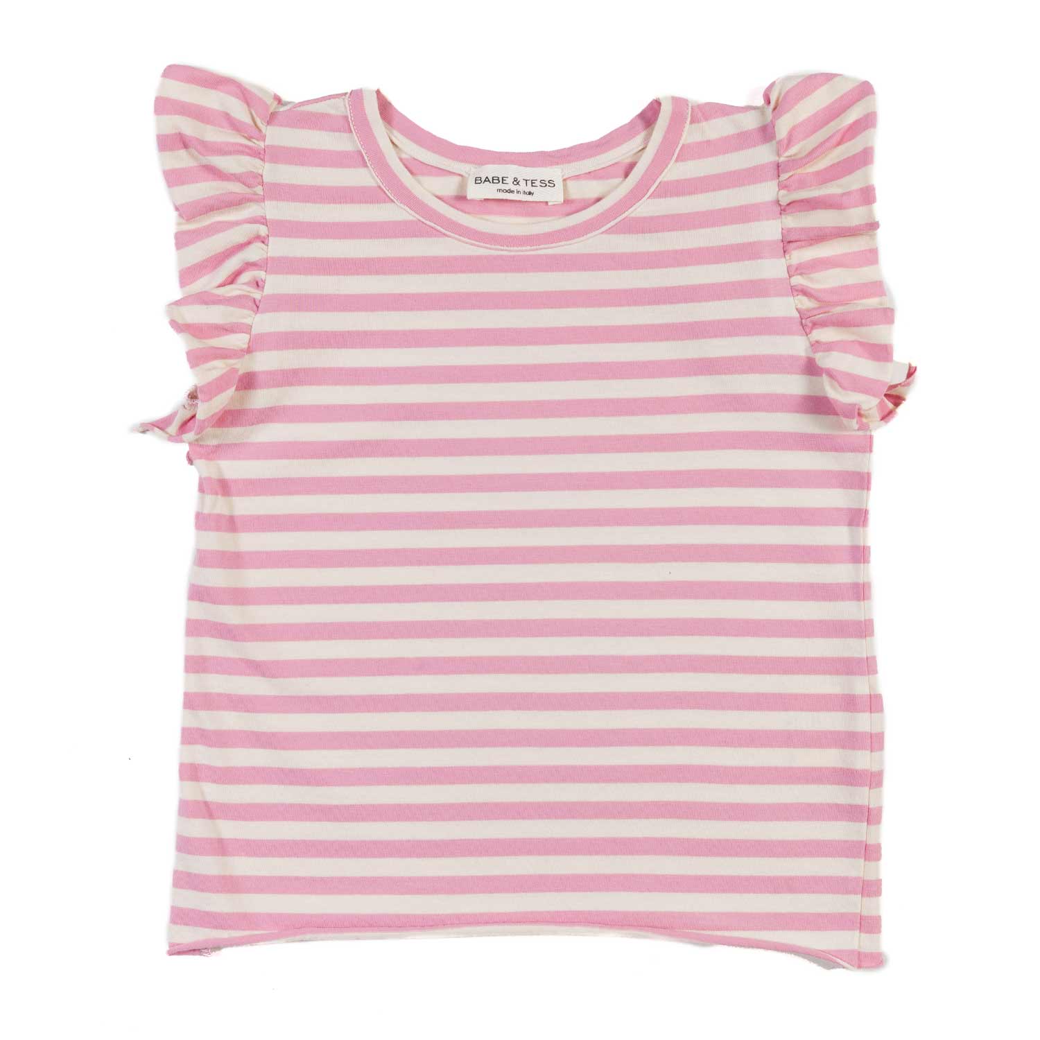 T-SHIRT PANNA E ROSA A RIGHE CON VOLANTS BAMBINA - annameglio.com abbigliamento moda