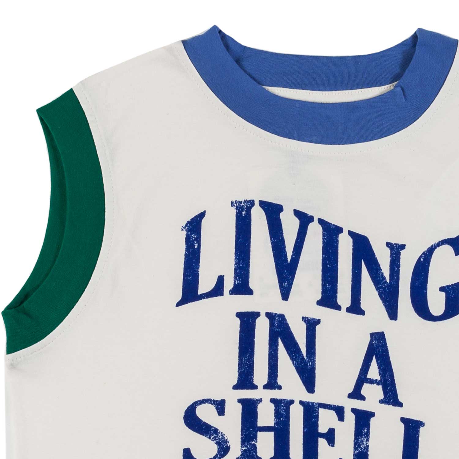 CANOTTA OVERSIZE BIANCA CON DETTAGLI BLU E VERDI - annameglio.com abbigliamento moda