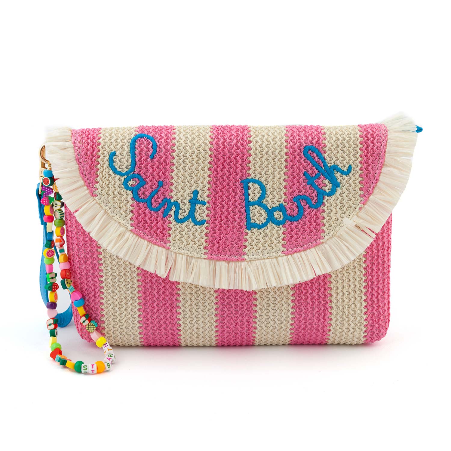 POCHETTE DI PAGLIA A STRISCE NATURALE E ROSA - annameglio.com abbigliamento moda