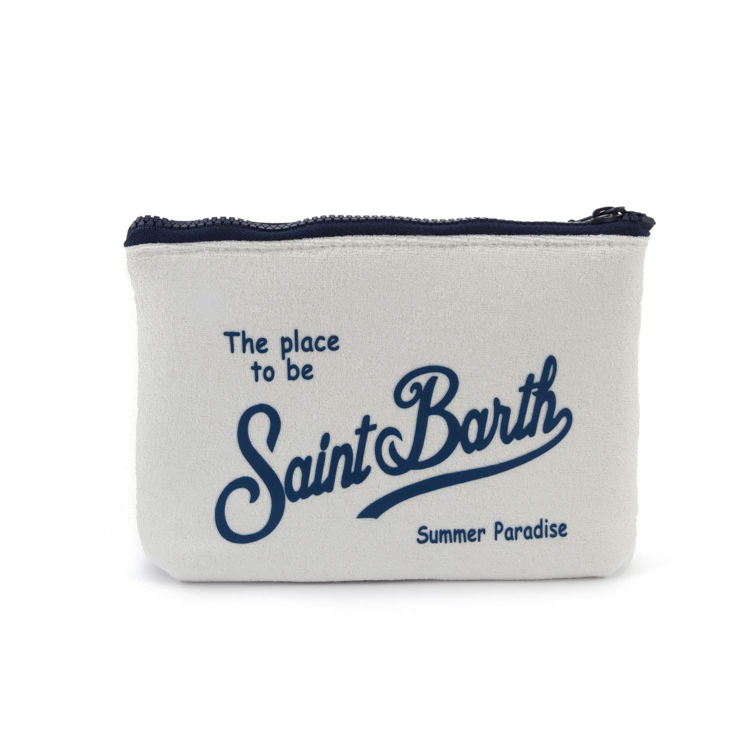 POCHETTE ALINE SPONGE BIANCA CON LOGHI BLU - annameglio.com abbigliamento moda