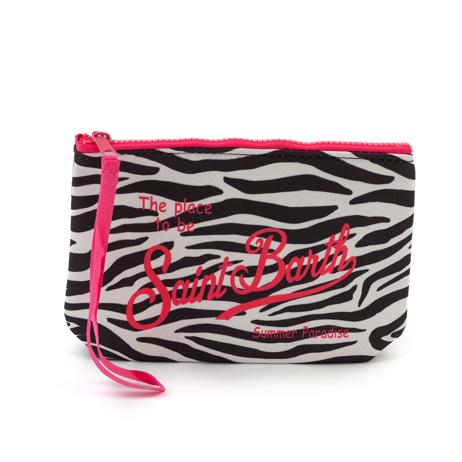 POCHETTE ALINE ZEBRA NERA E BIANCA CON LOGHI ROSA - annameglio.com abbigliamento moda
