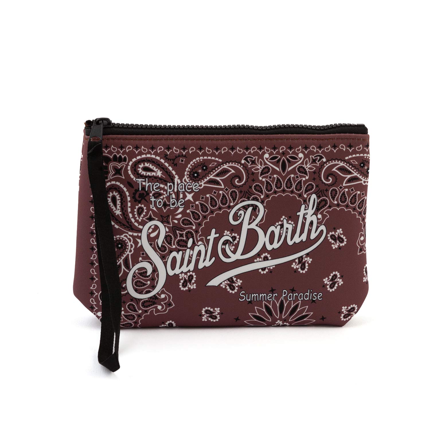 POCHETTE ALINE BANDANA MARRONE CON LOGHI BIANCHI - annameglio.com abbigliamento moda