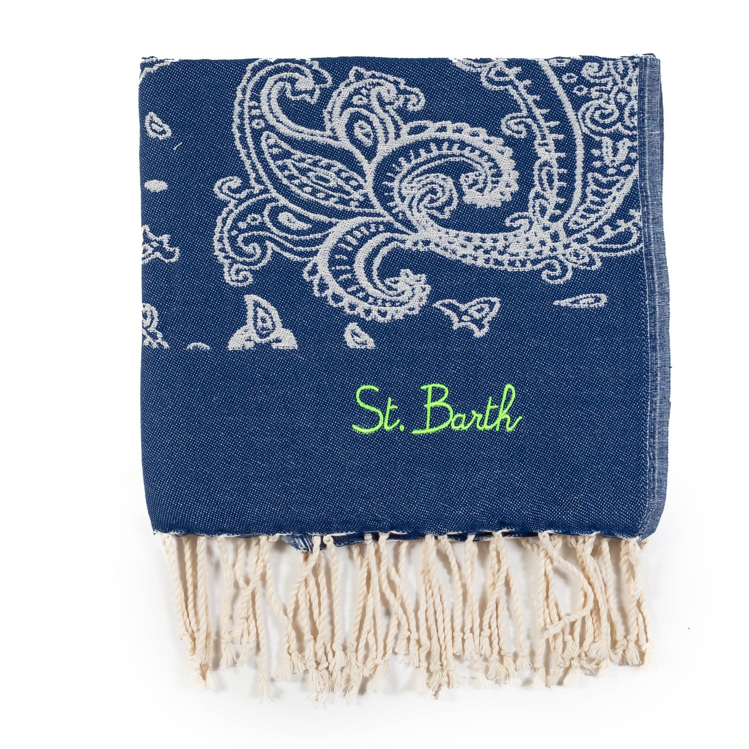 TELO MARE FOUTA PAISLEY BLU E BIANCO NATURALE - annameglio.com abbigliamento moda