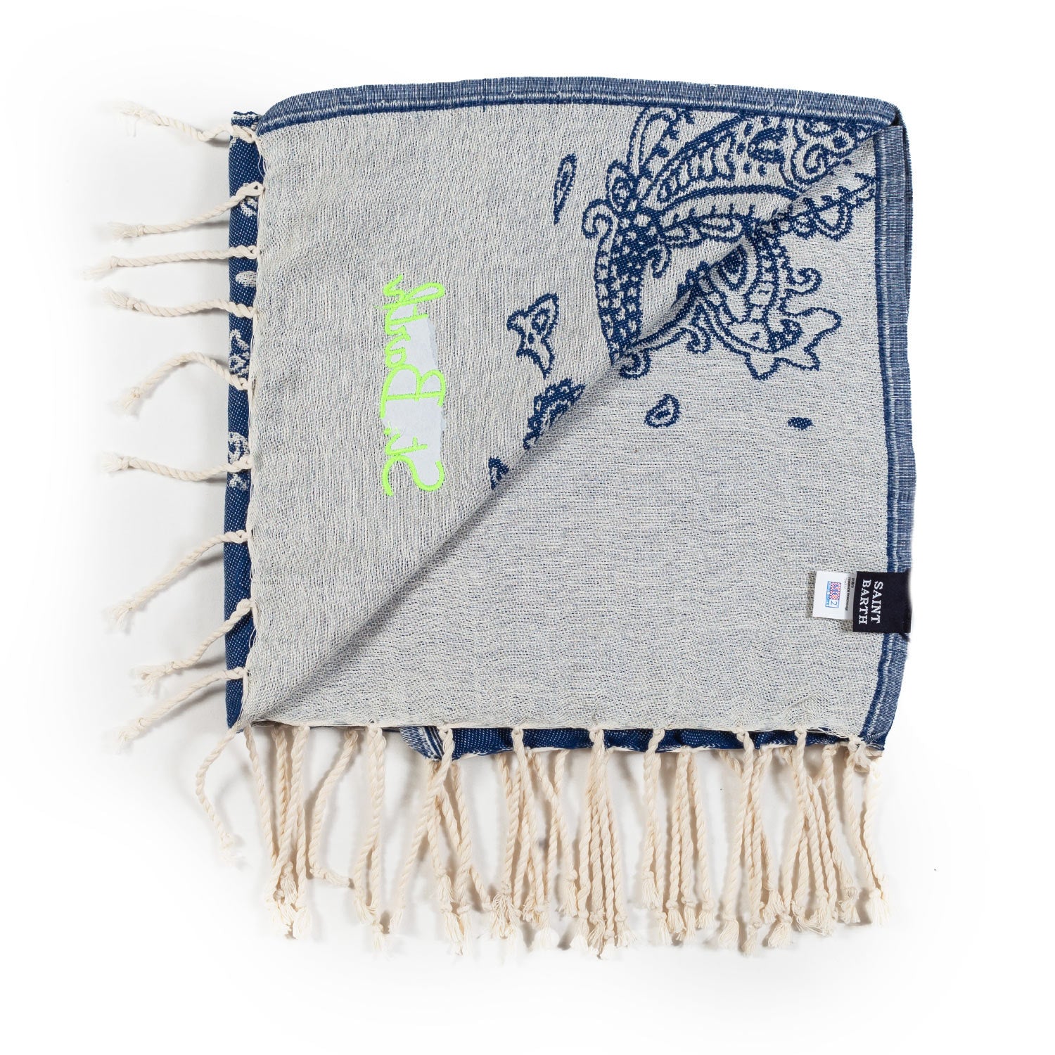 TELO MARE FOUTA PAISLEY BLU E BIANCO NATURALE - annameglio.com abbigliamento moda