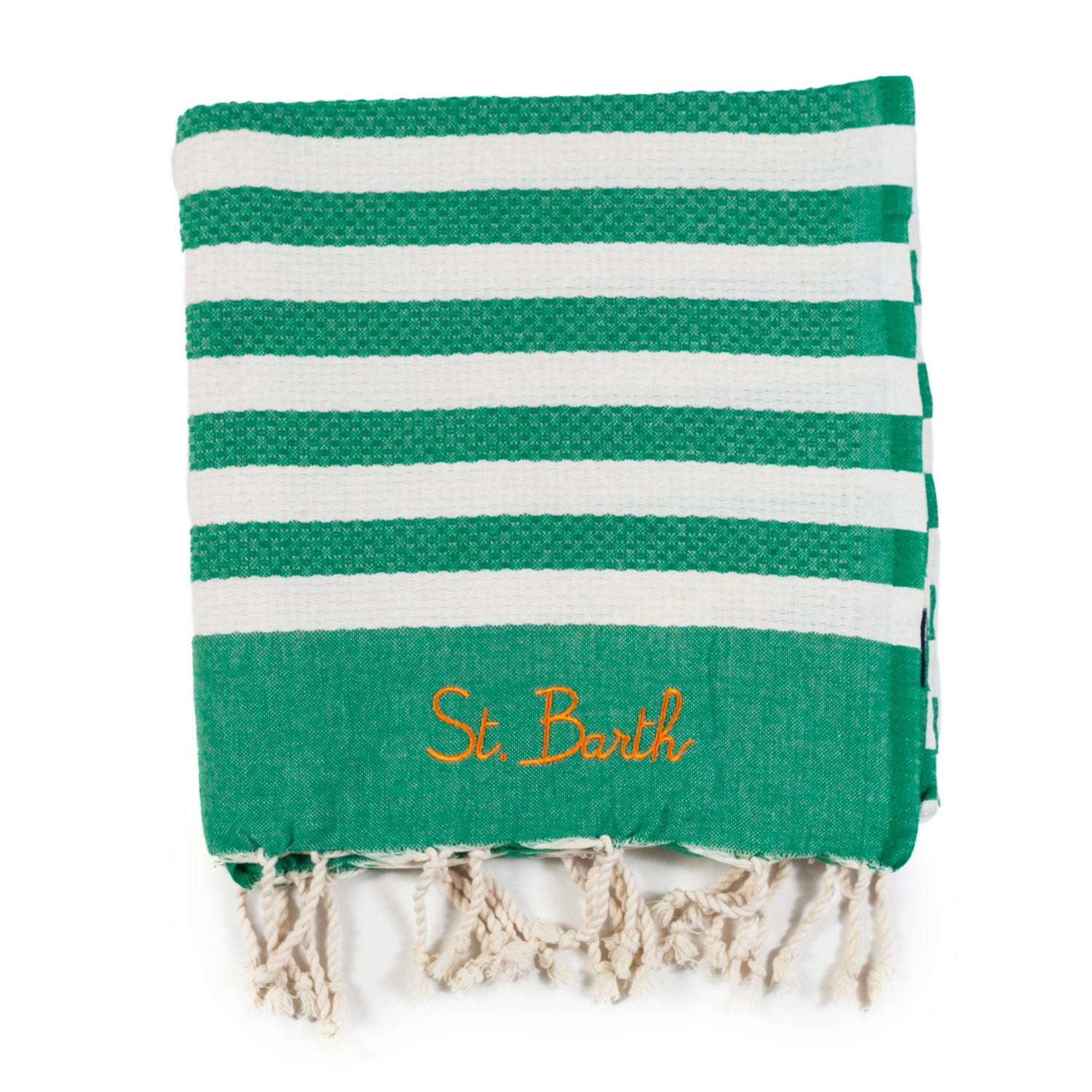 TELO MARE FOUTA BIANCO NATURALE E VERDE A RIGHE - annameglio.com abbigliamento moda