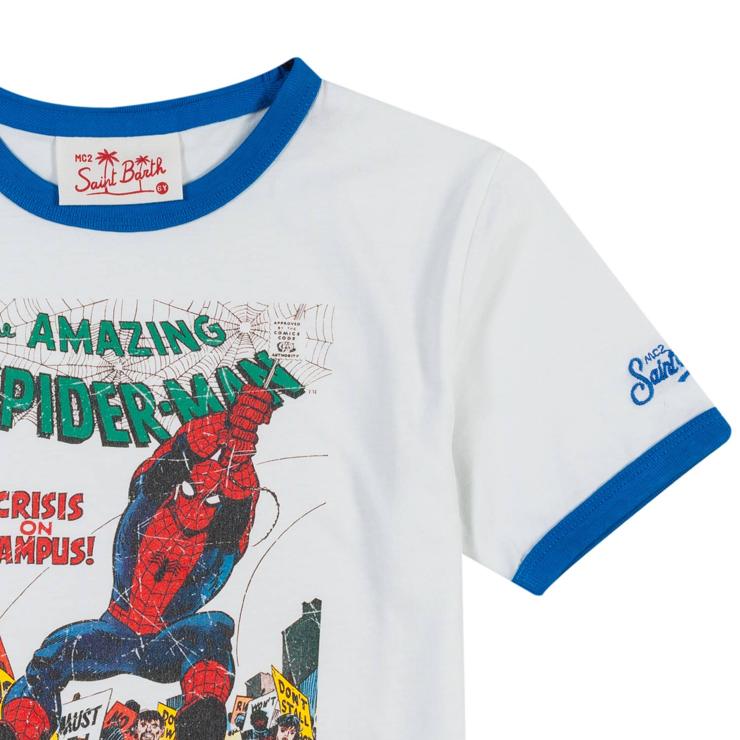 T-SHIRT BIANCA E AZZURRA CON STAMPA SPIDER-MAN - annameglio.com abbigliamento moda