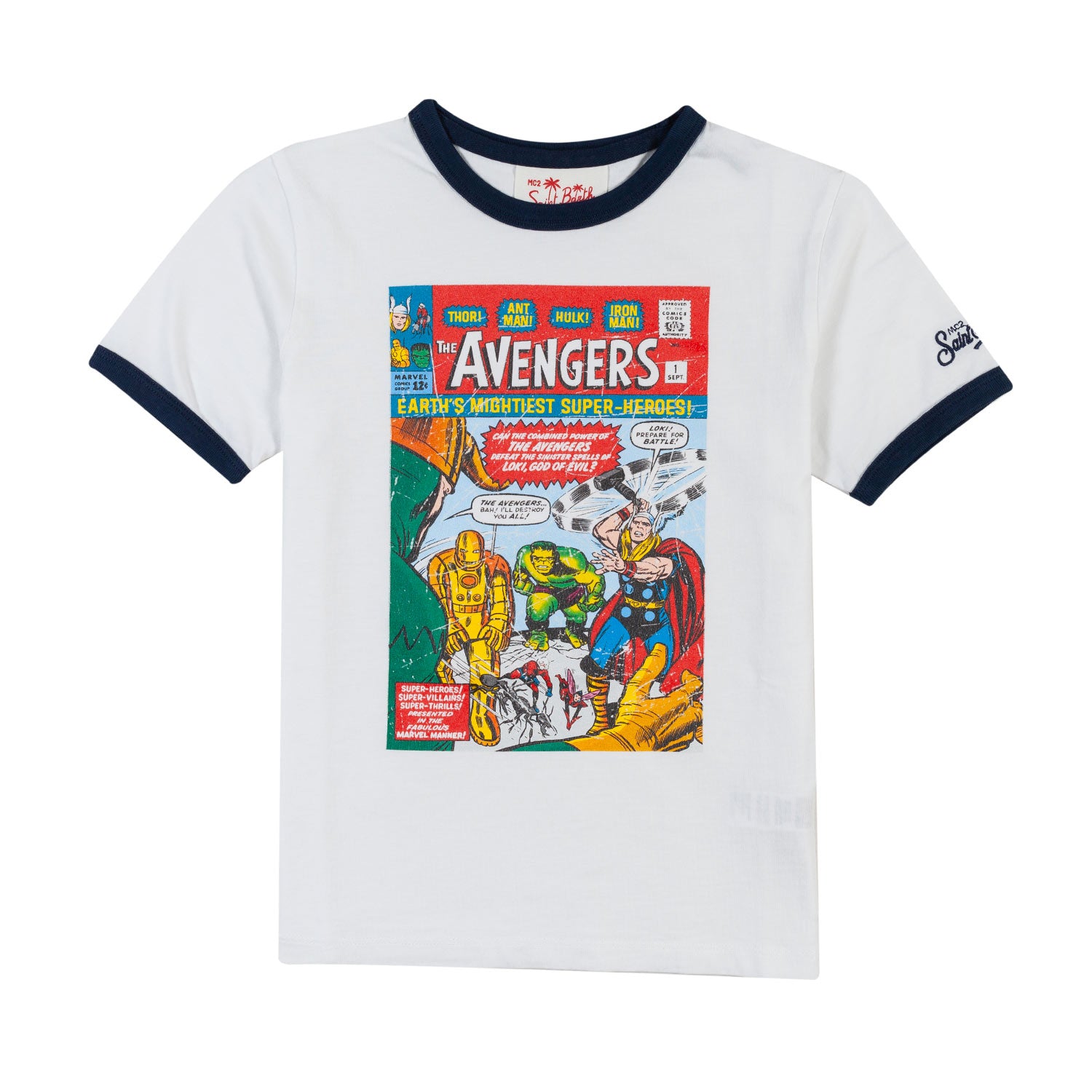 T-SHIRT BIANCA E BLU CON STAMPA AVENGERS - annameglio.com abbigliamento moda