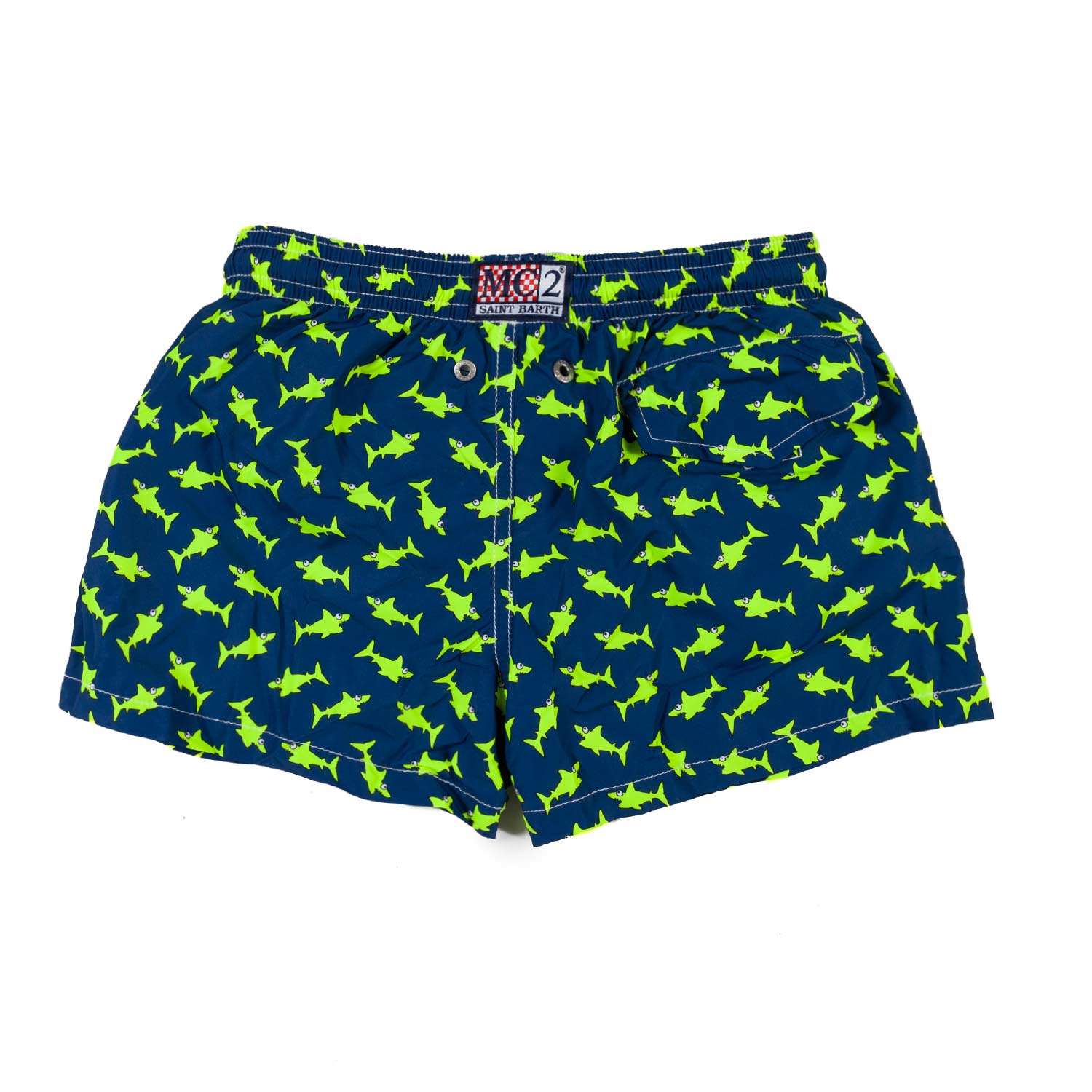 COSTUME BOXER BLU CON MINI SQUALI GIALLO FLUO - annameglio.com abbigliamento moda