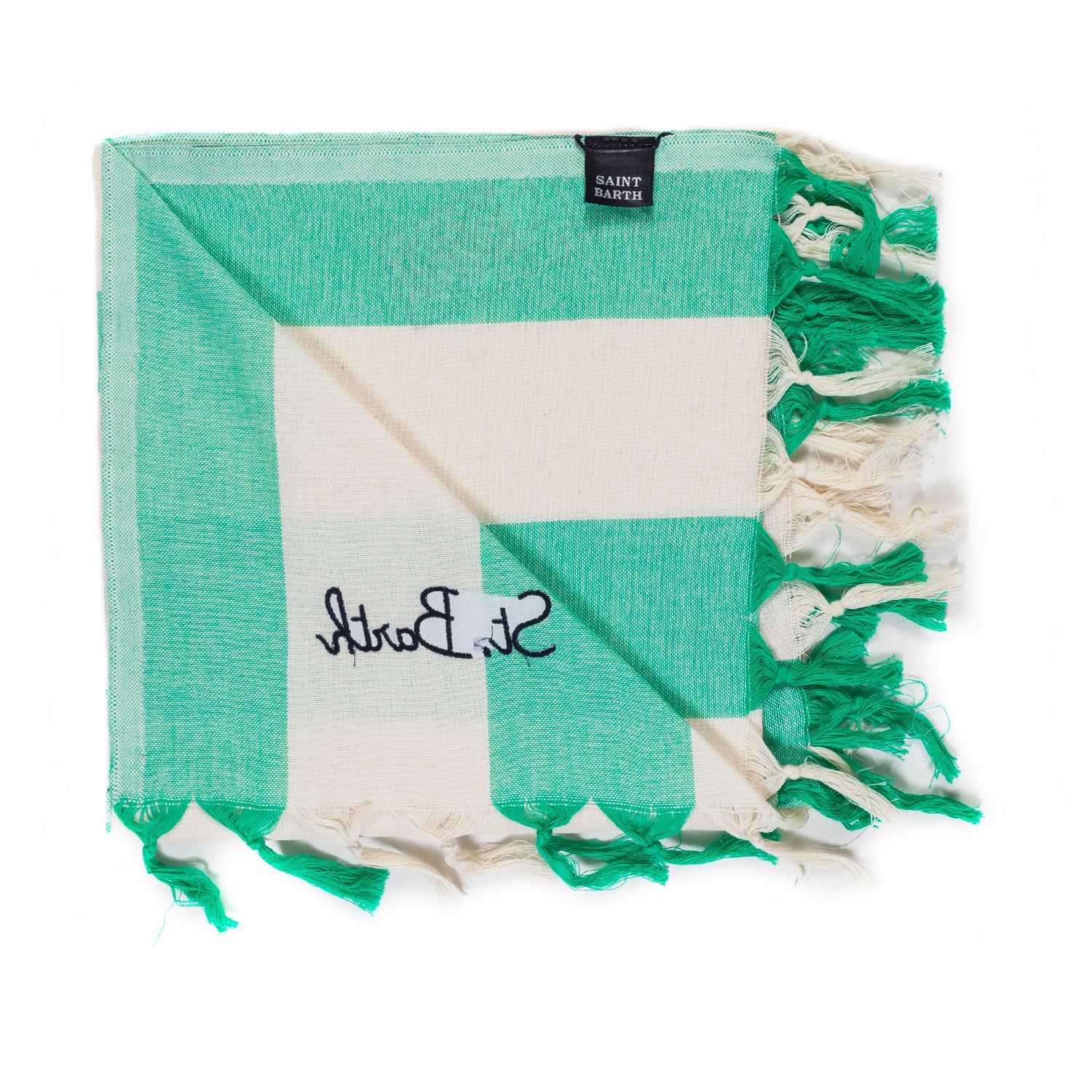 TELO MARE FOUTA BIANCO E VERDE ACQUA A STRISCE - annameglio.com abbigliamento moda