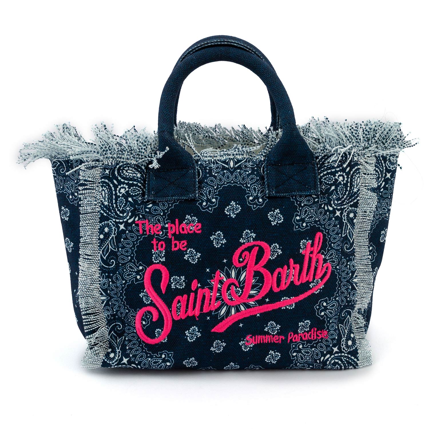 BORSA MINI COLETTE BANDANA BLU CON LOGHI FUCSIA - annameglio.com abbigliamento moda