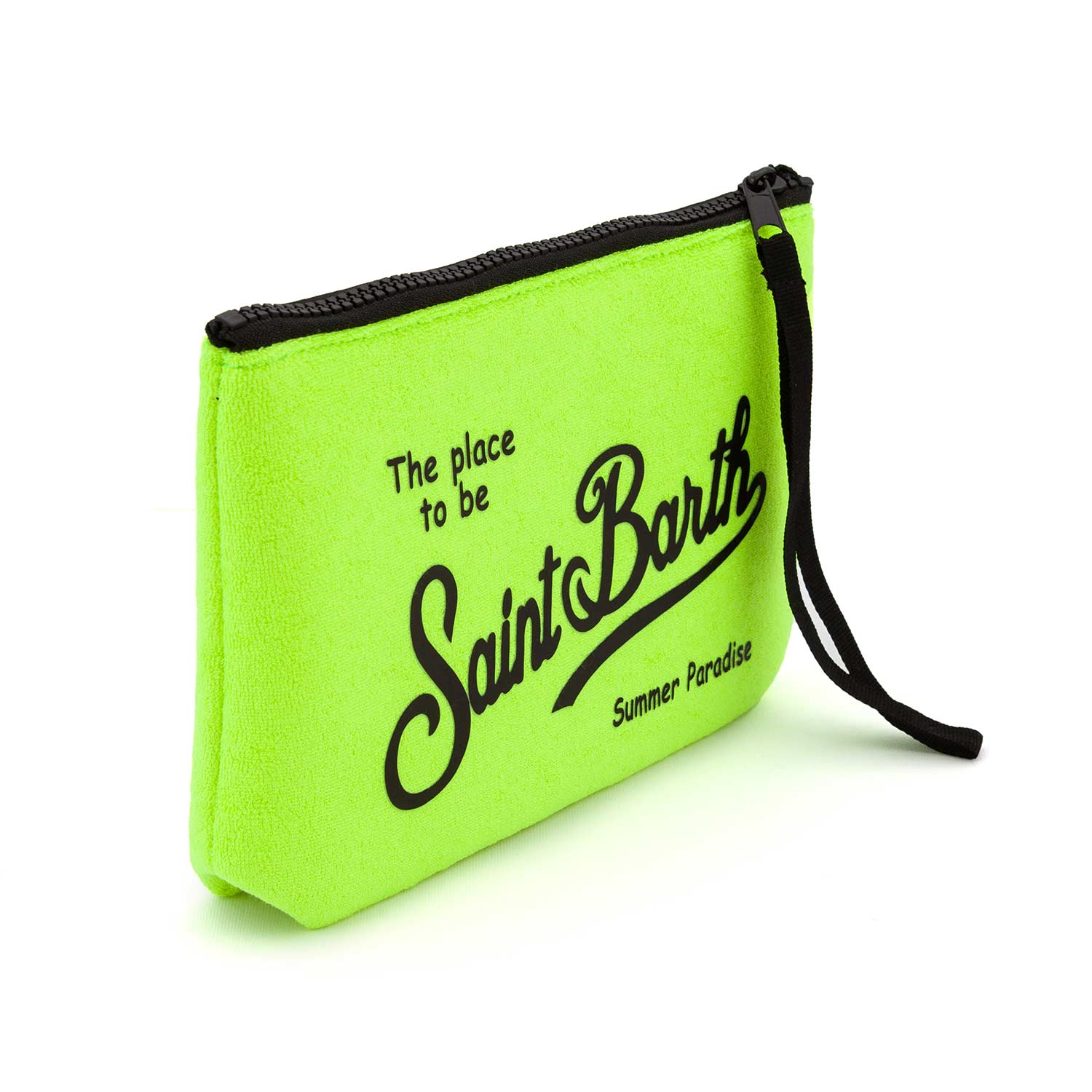 POCHETTE ALINE SPONGE GIALLO FLUO CON LOGHI NERI - annameglio.com abbigliamento moda