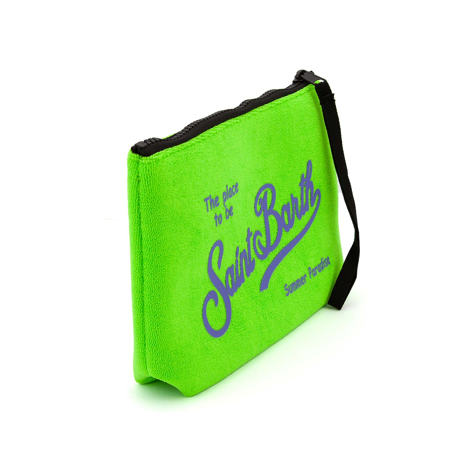 POCHETTE ALINE SPONGE VERDE FLUO CON LOGHI VIOLA - annameglio.com abbigliamento moda