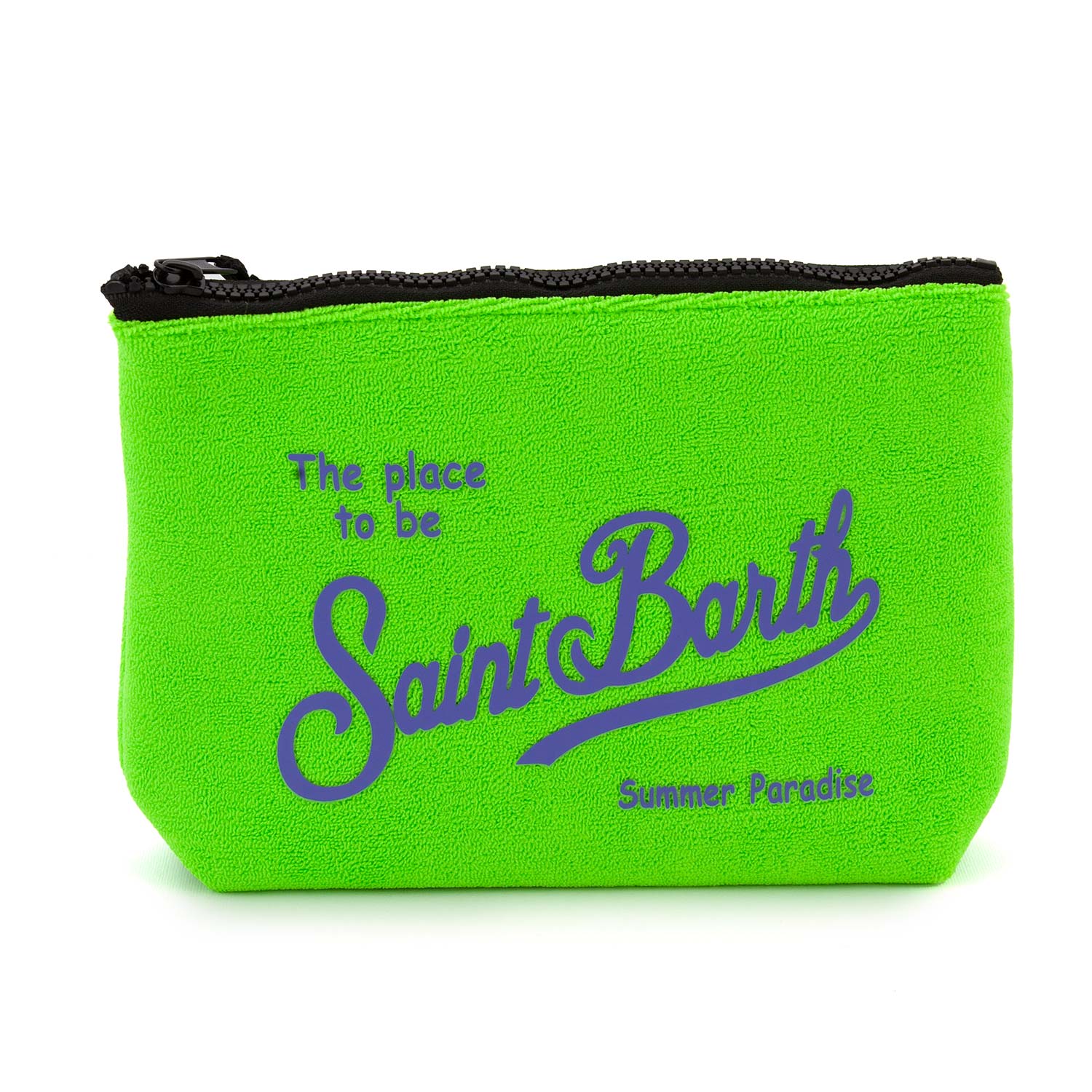 POCHETTE ALINE SPONGE VERDE FLUO CON LOGHI VIOLA - annameglio.com abbigliamento moda