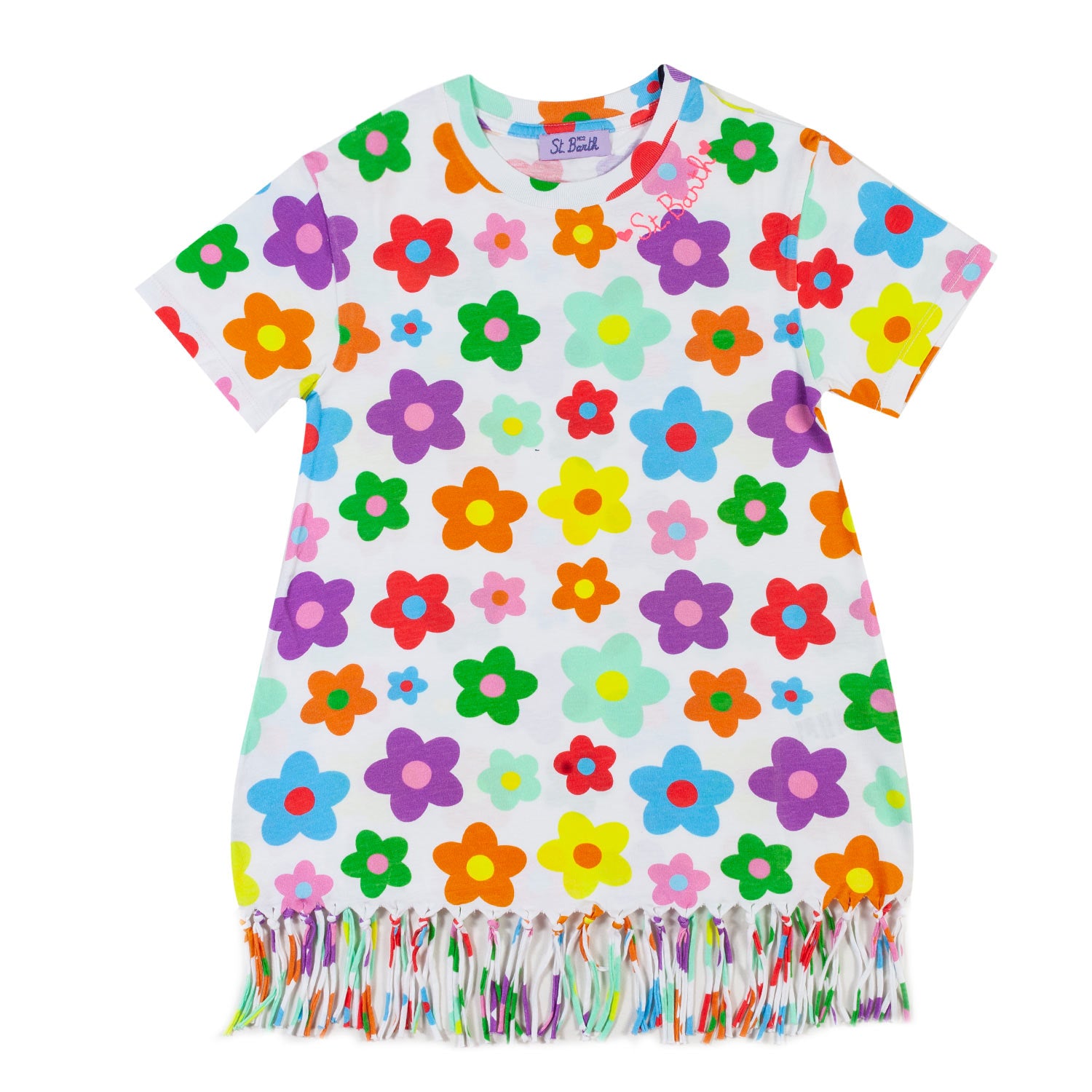 ABITO COPRICOSTUME BIANCO CON FIORI MULTICOLOR - annameglio.com abbigliamento moda