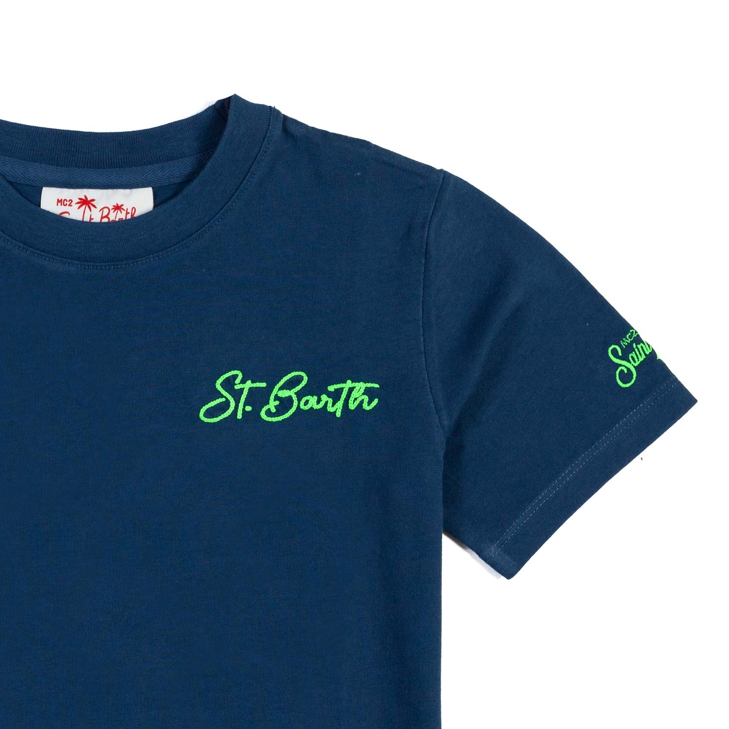 T-SHIRT BLU SCURO CON RICAMI MULTICOLOR - annameglio.com abbigliamento moda