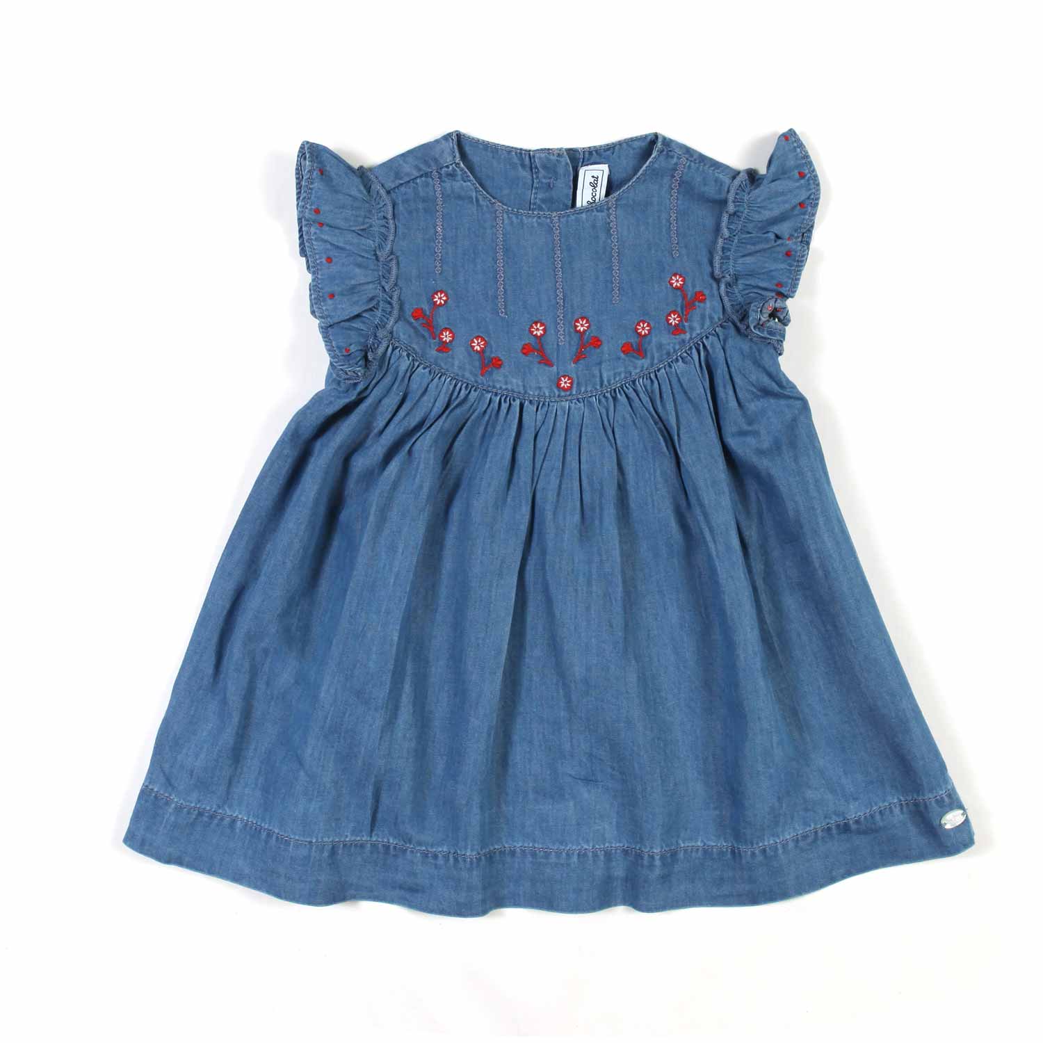 ABITO CHAMBRAY BLU CON RICAMI BIMBA E NEONATA - annameglio.com abbigliamento moda